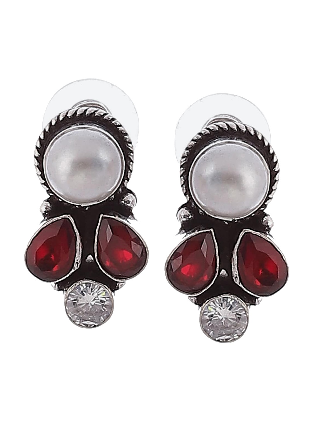 

Biba Silver-Plated Oxidised Contemporary Studs Earrings, Red