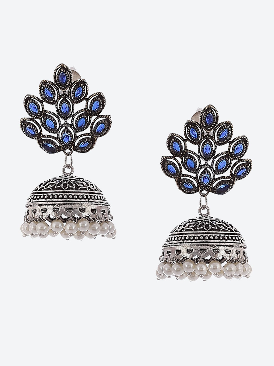 

Biba Silver-Plated Contemporary Jhumkas Earrings, Blue