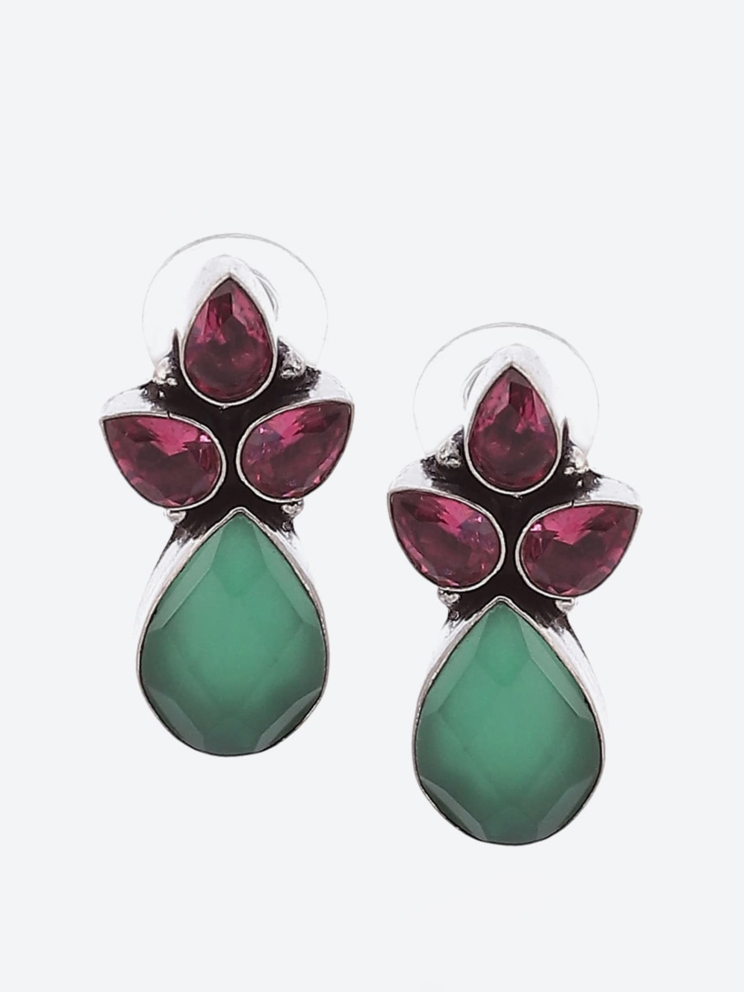 

Biba Green & Pink Teardrop Shaped Studs Earrings