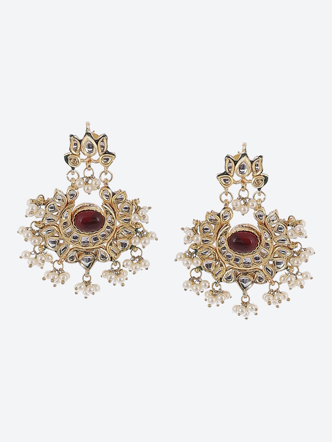 

Biba Maroon & Gold-Toned Contemporary Jhumkas Earrings