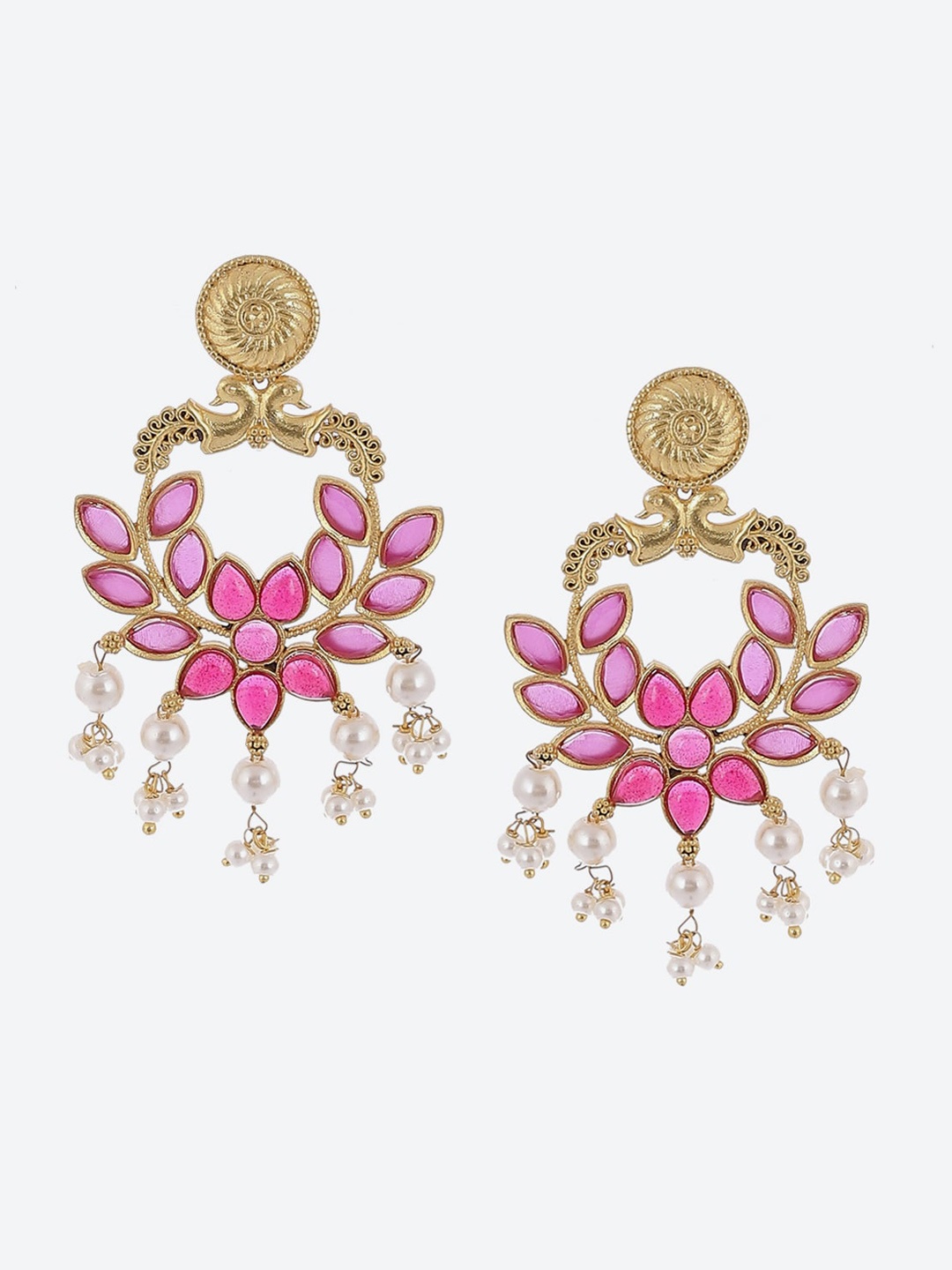 

Biba Gold-Toned & Pink Contemporary Chandbalis Earrings