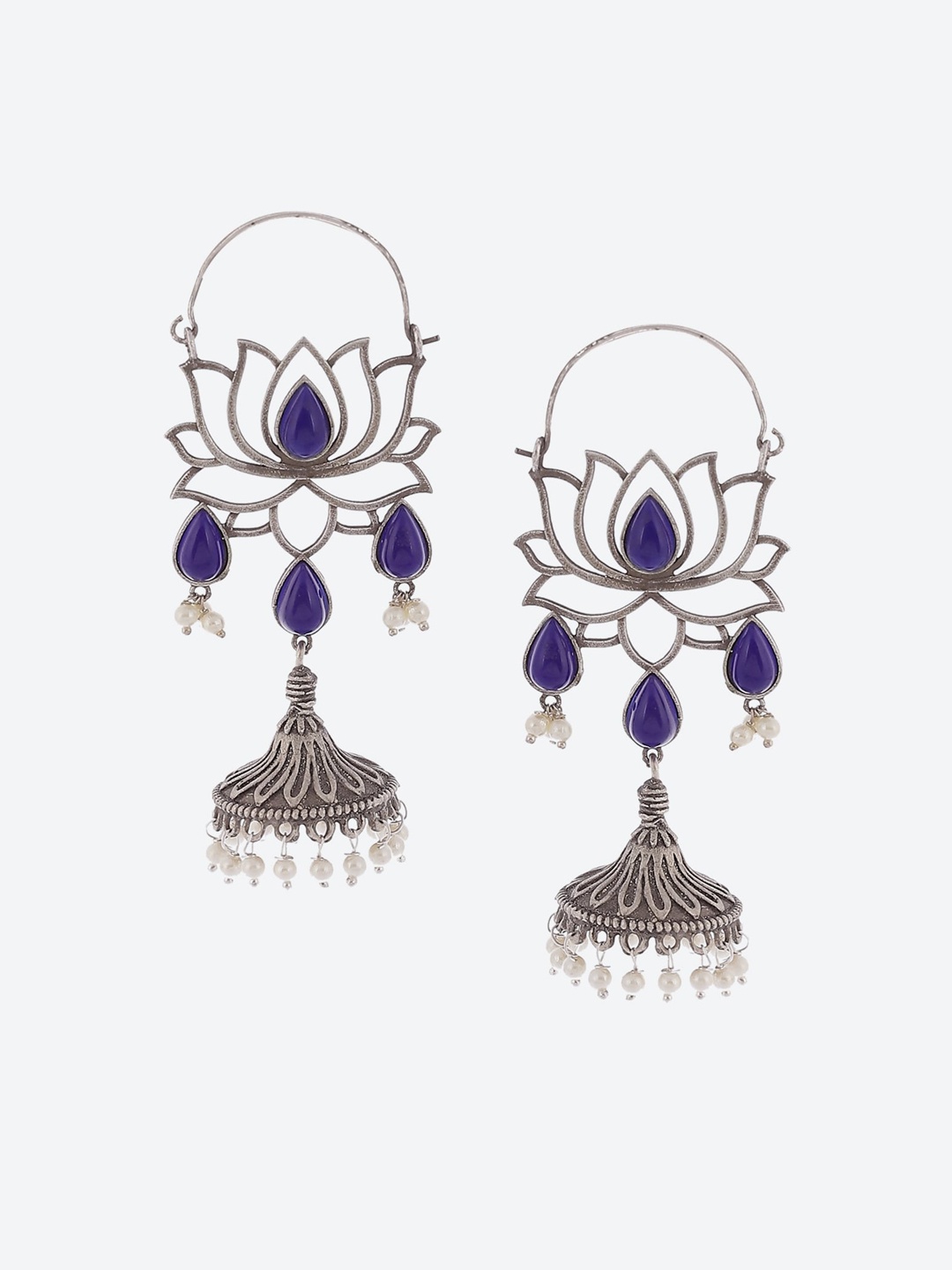

Biba Women Navy Blue Silver Plated Jhumkas Earrings