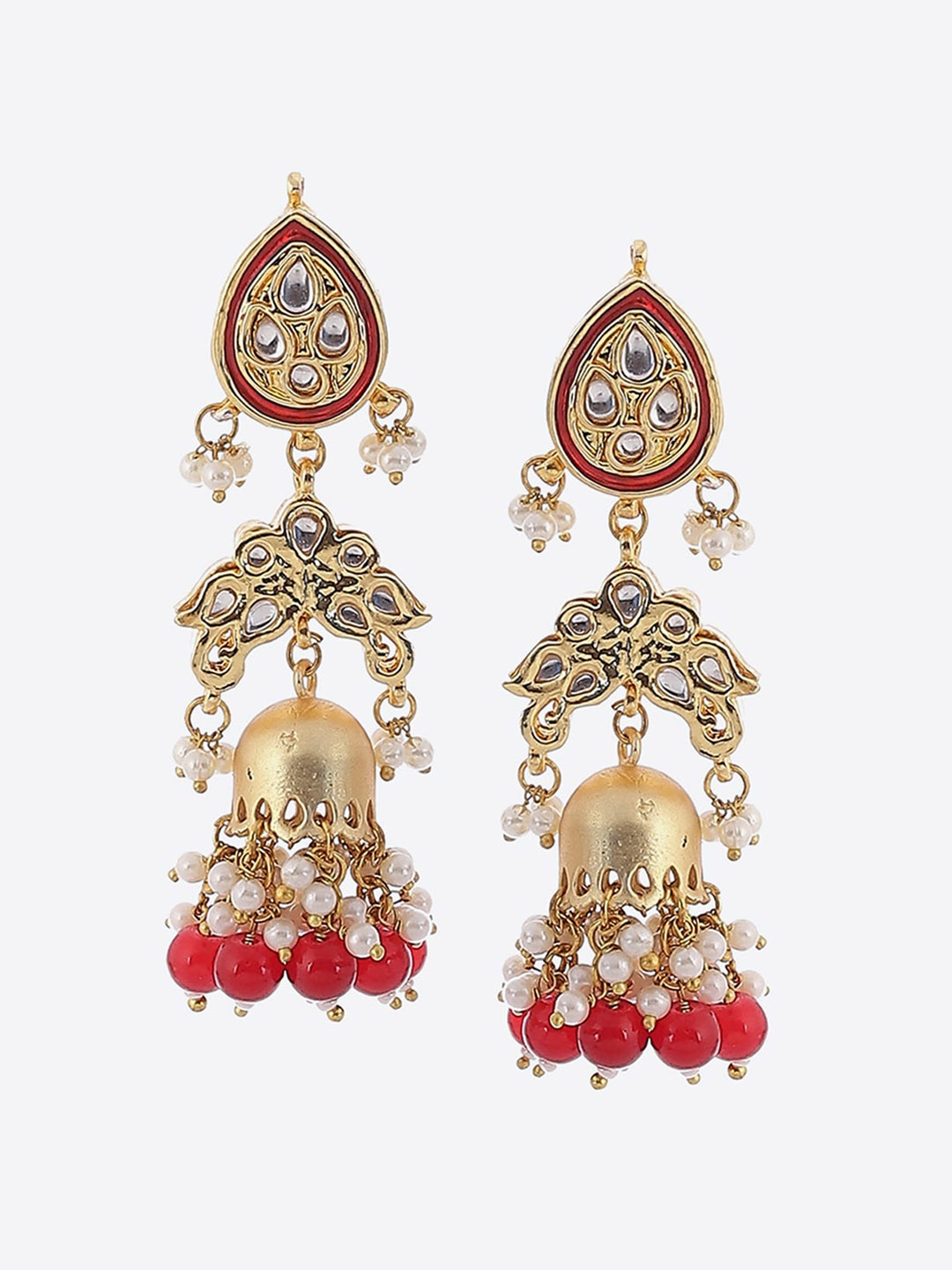 

Biba Gold-Plated Contemporary Jhumkas Earrings, Red