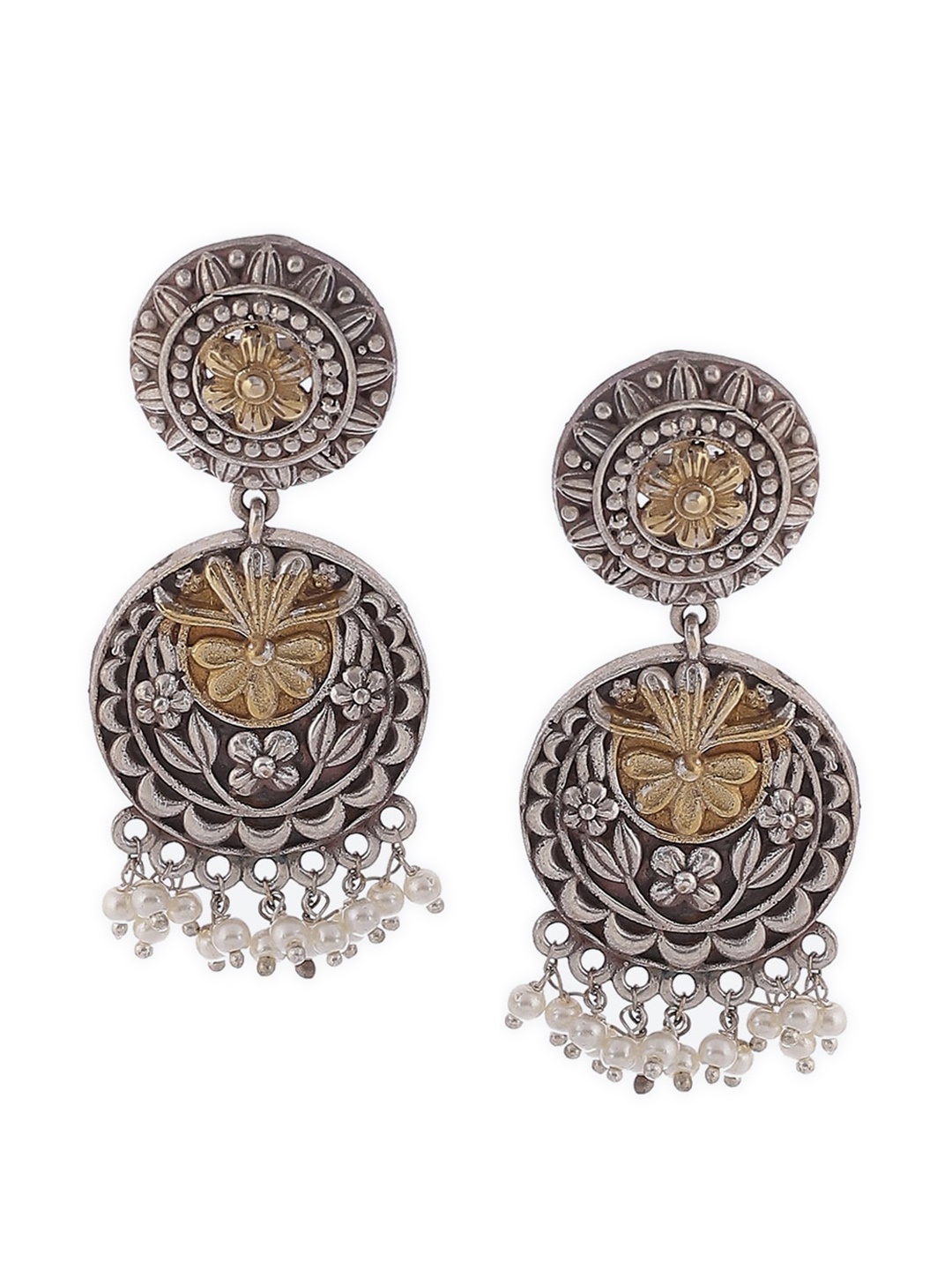 

Biba women Silver Plated Oxidised Gold-Toned Circular Drop Earrings