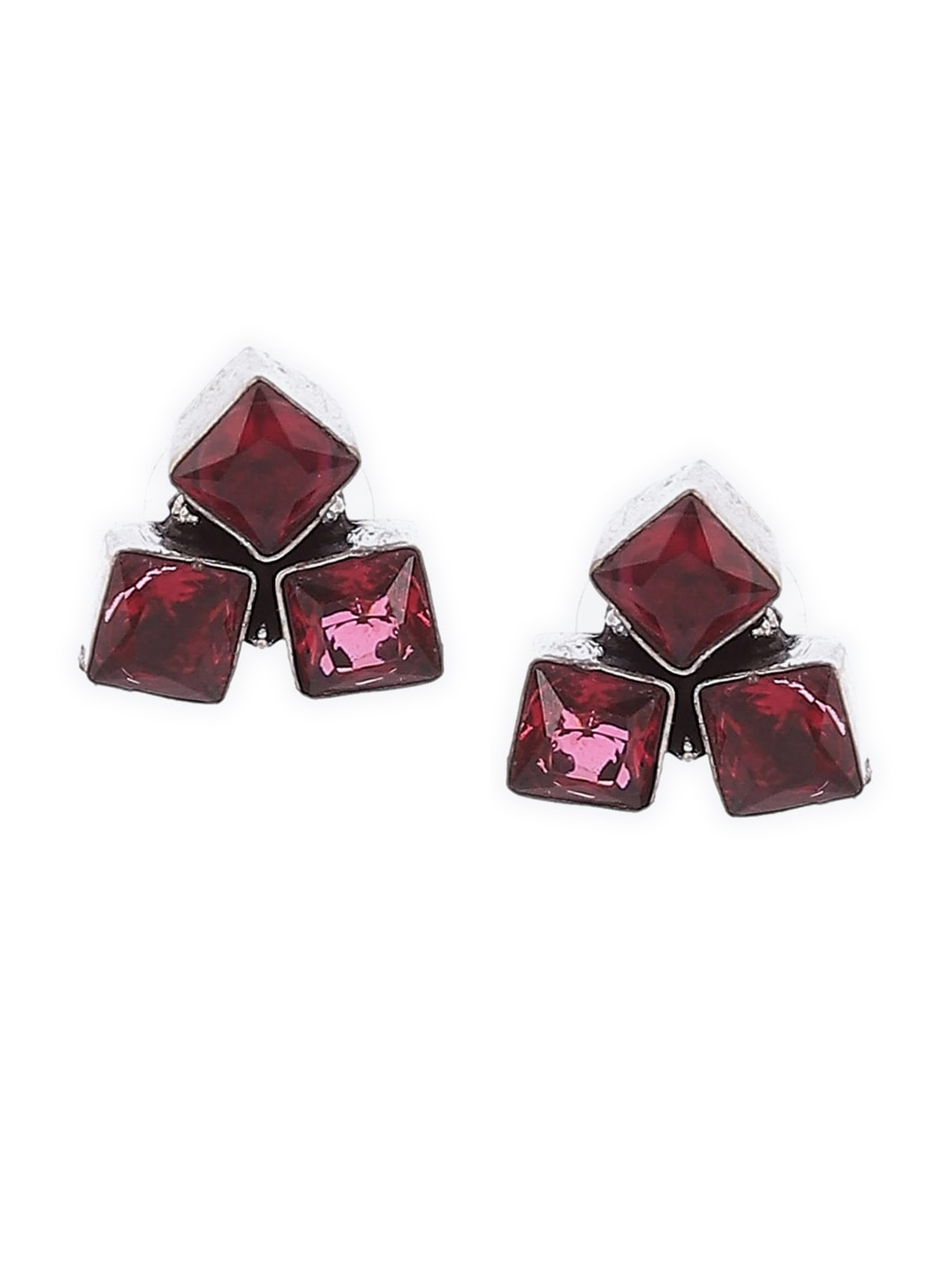 

Biba Red Silver Plated Geometric Studs Earrings