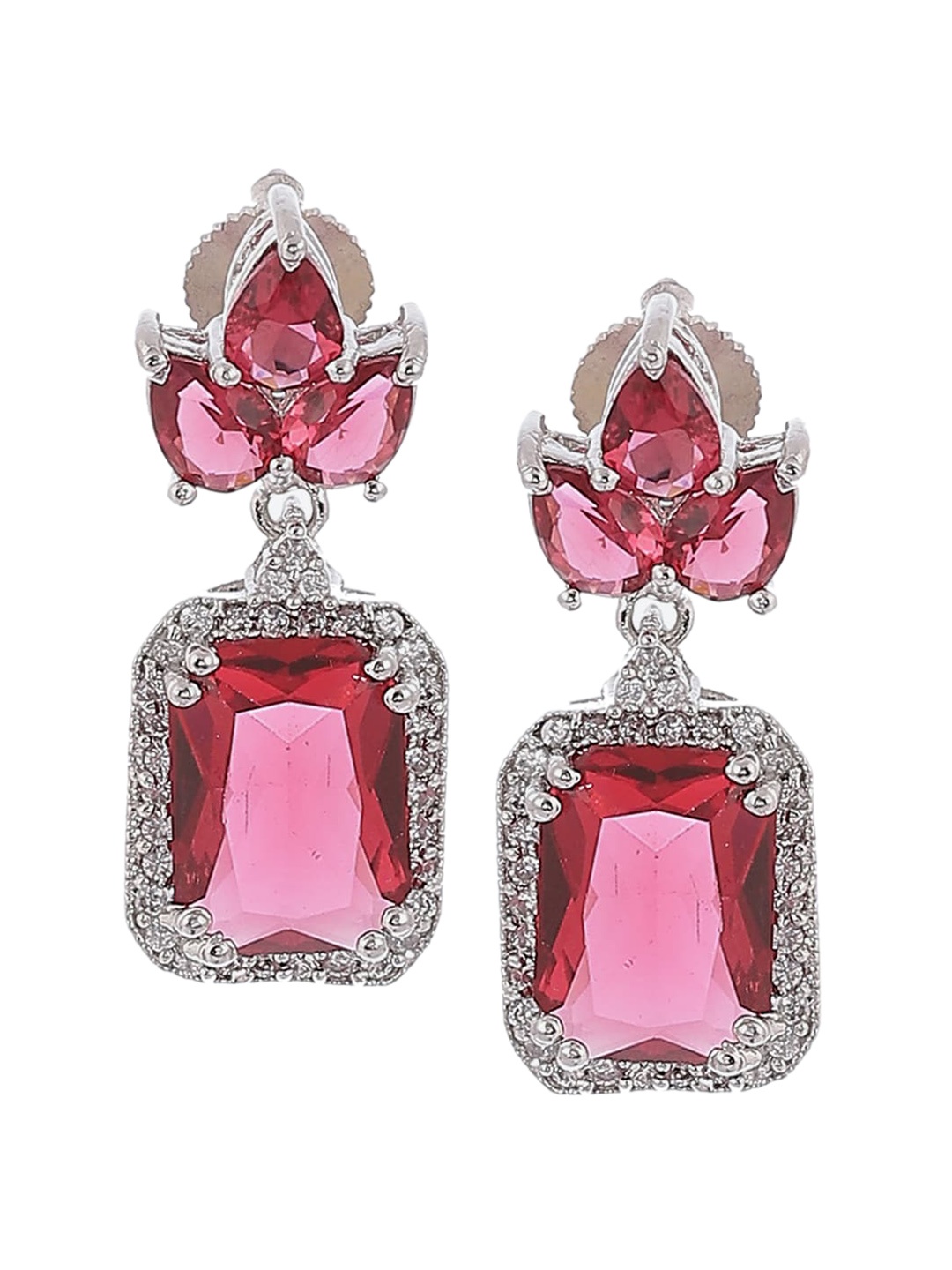Biba Pink & White Silver Plated Contemporary Drop Earrings