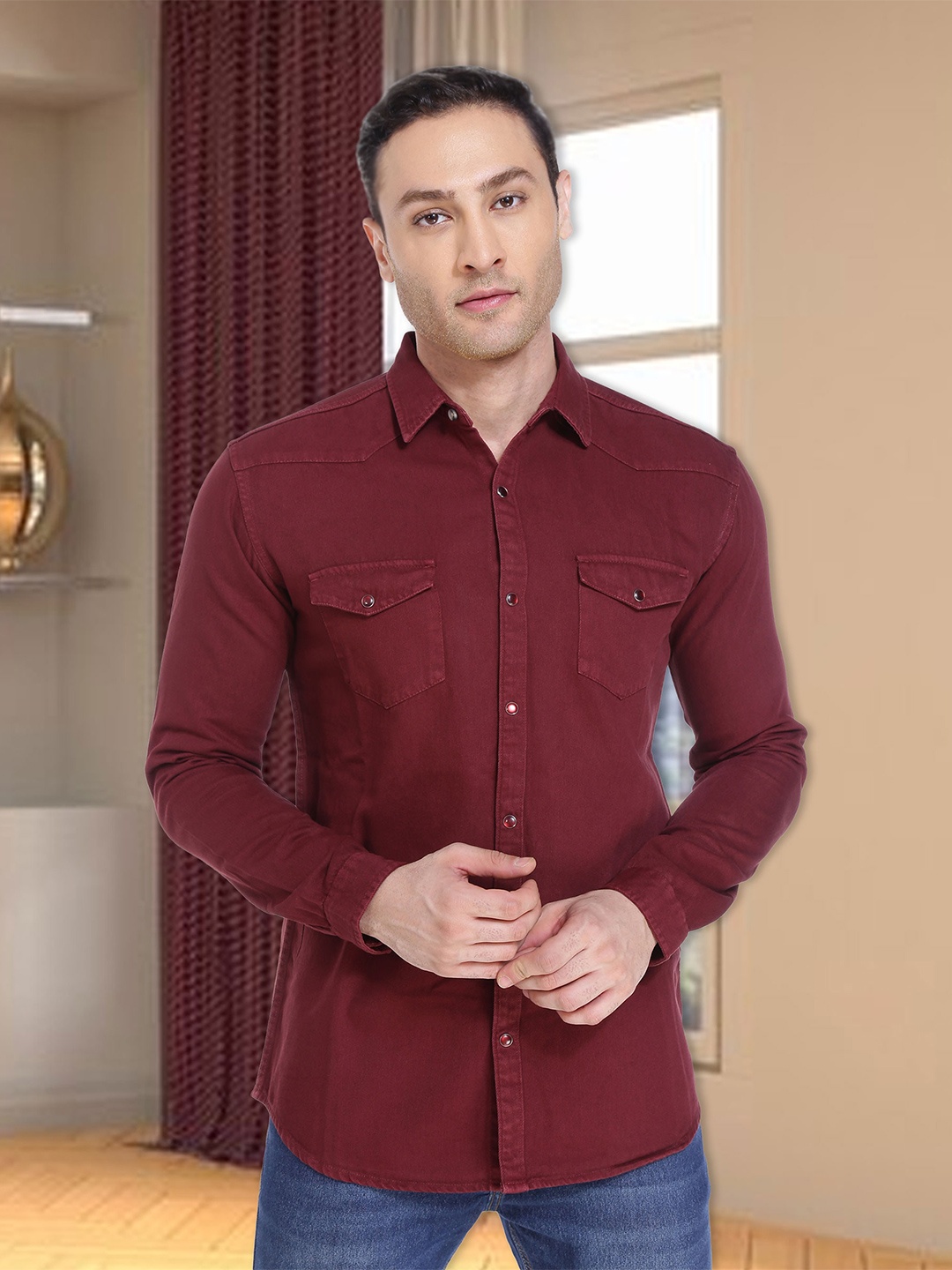 

Kuons Avenue Men Burgundy Smart Slim Fit Casual Shirt