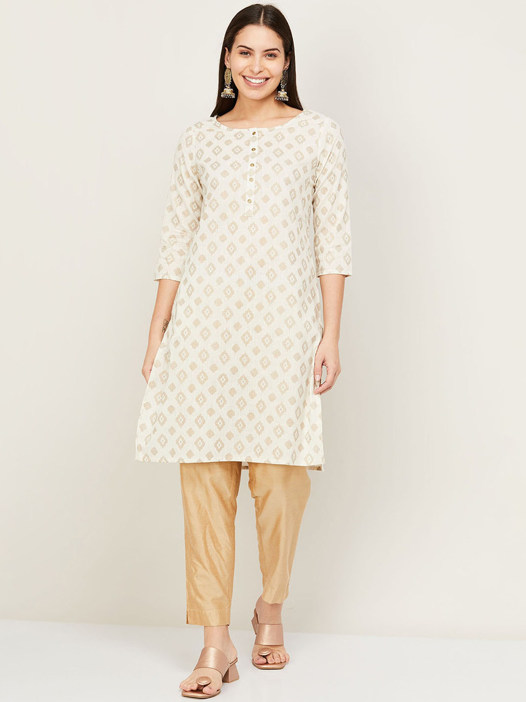 

Melange by Lifestyle Women White Ethnic Motifs Cotton Kurta