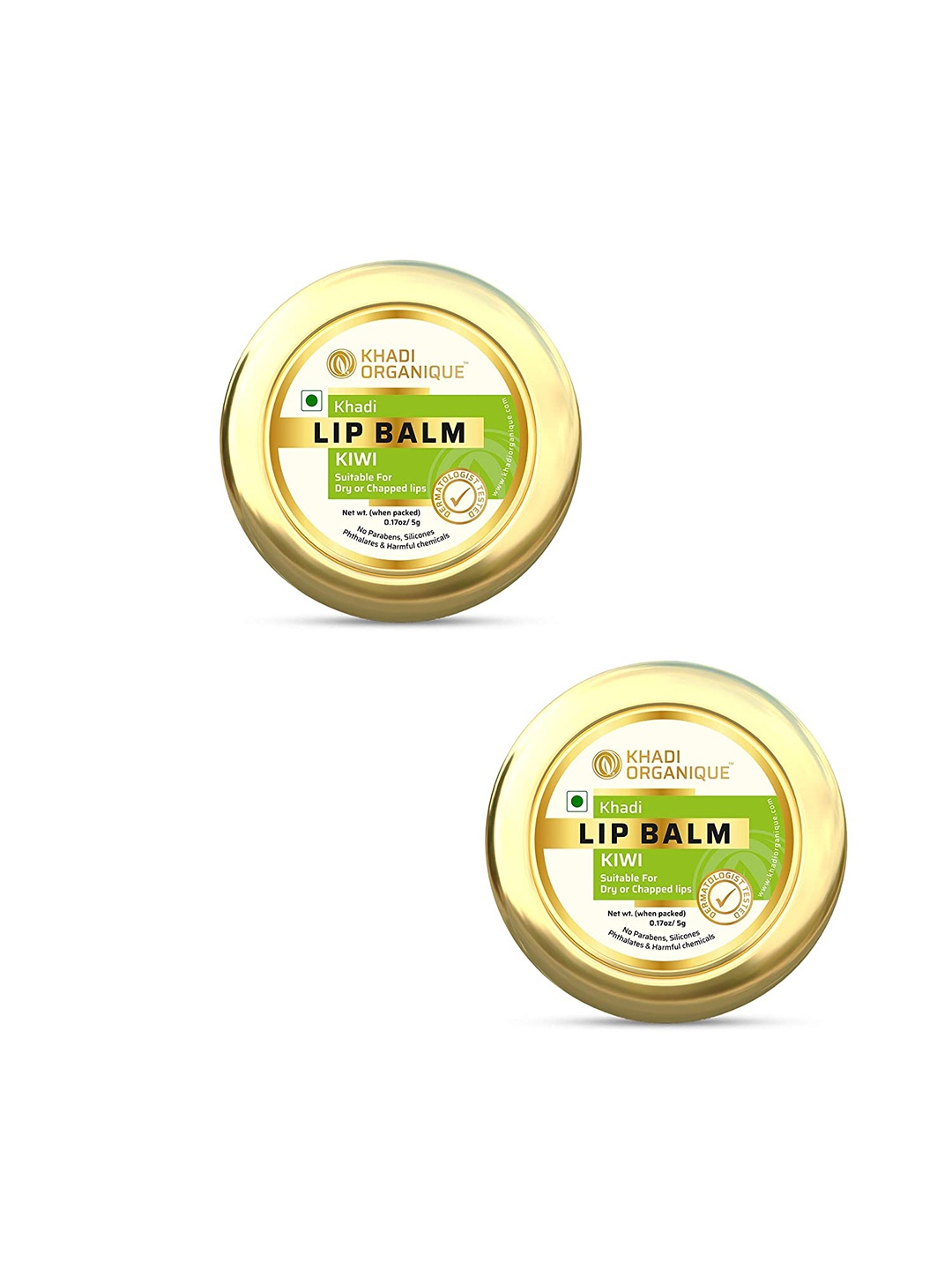 

Khadi Organique Set Of 2 Kiwi Lip Balm with Aloe Vera & Shea Butter - 5g Each, Transparent