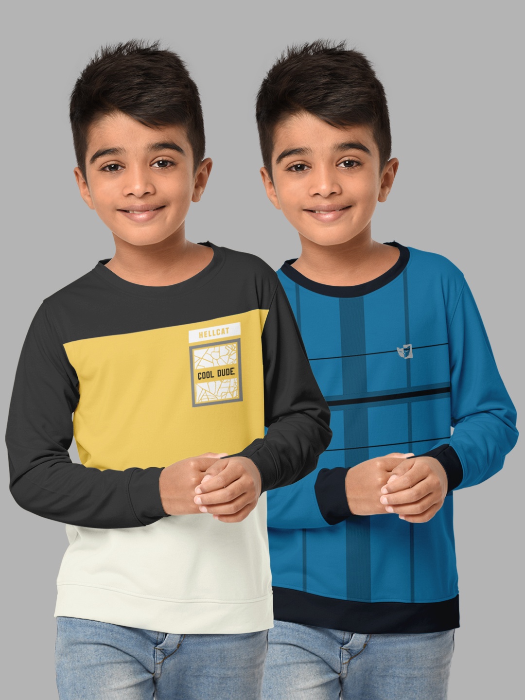 

HELLCAT Boys Turquoise Blue & Yellow Pack Of 2 Colourblocked T-shirt