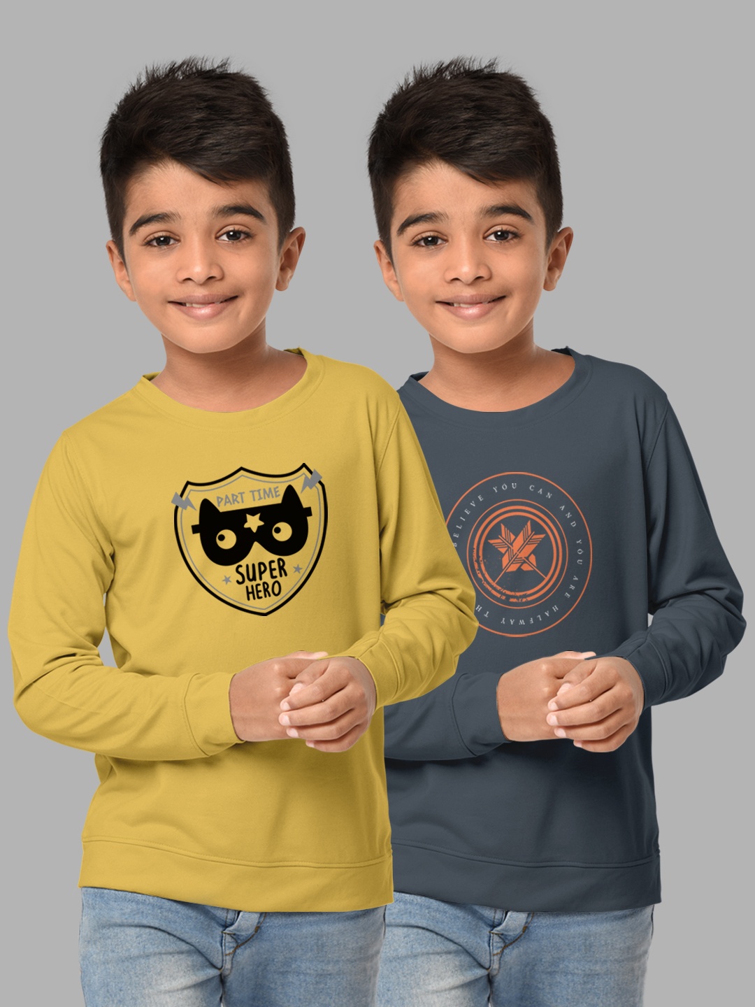

HELLCAT Boys Pack Of 2 Grey & Mustard Yellow Printed T-shirt