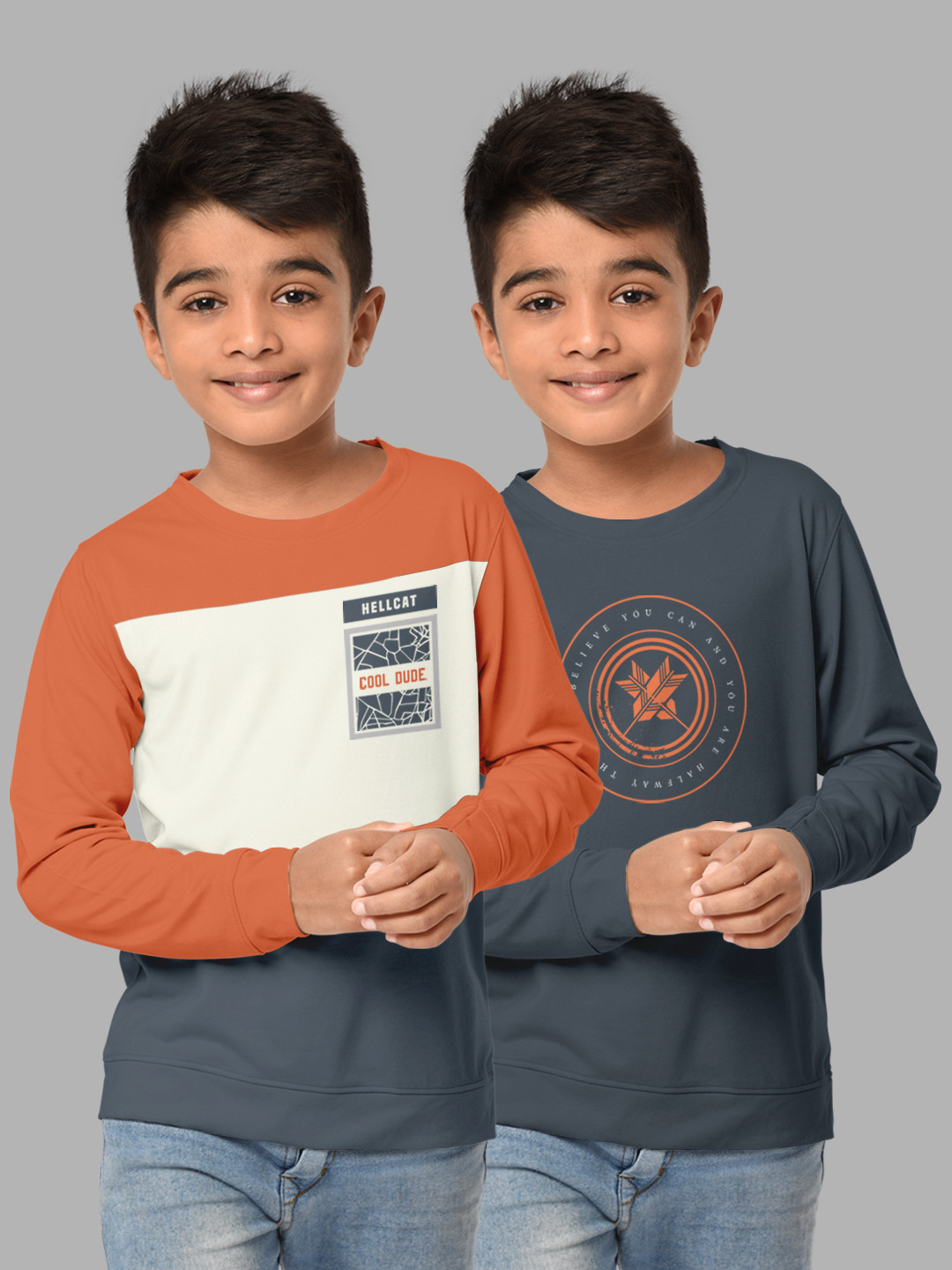 

HELLCAT Boys Grey & Orange Typography Pack Of 2 Printed T-shirt