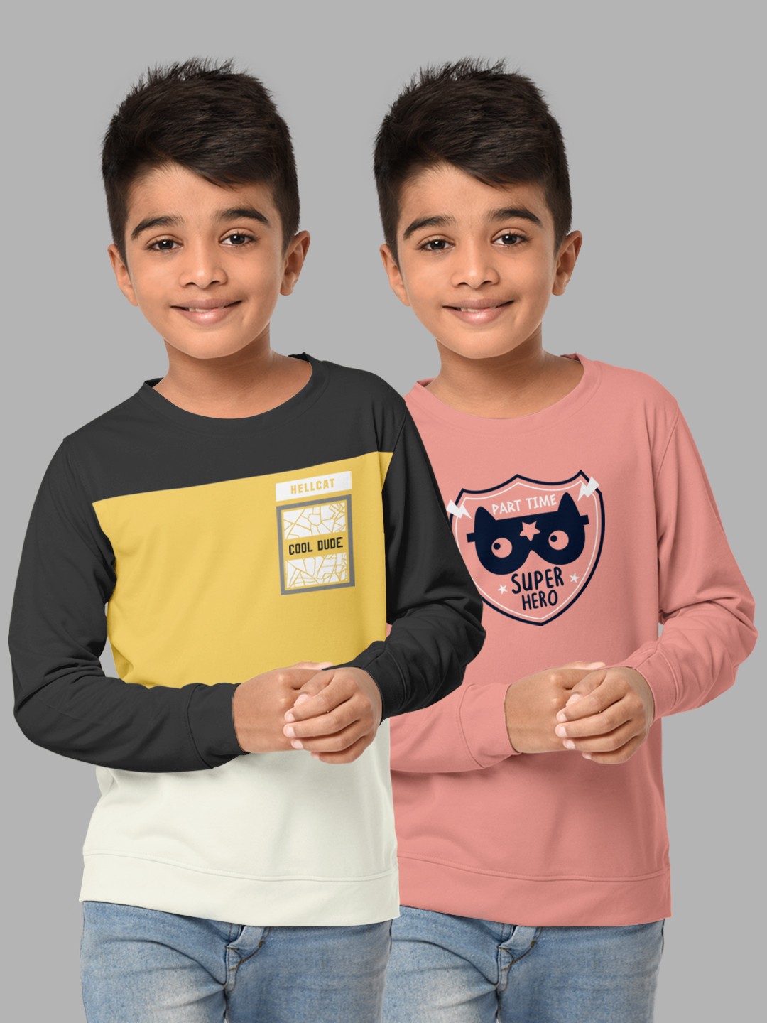 

HELLCAT Boys Pink & Yellow Pack Of 2 Colourblocked T-shirt