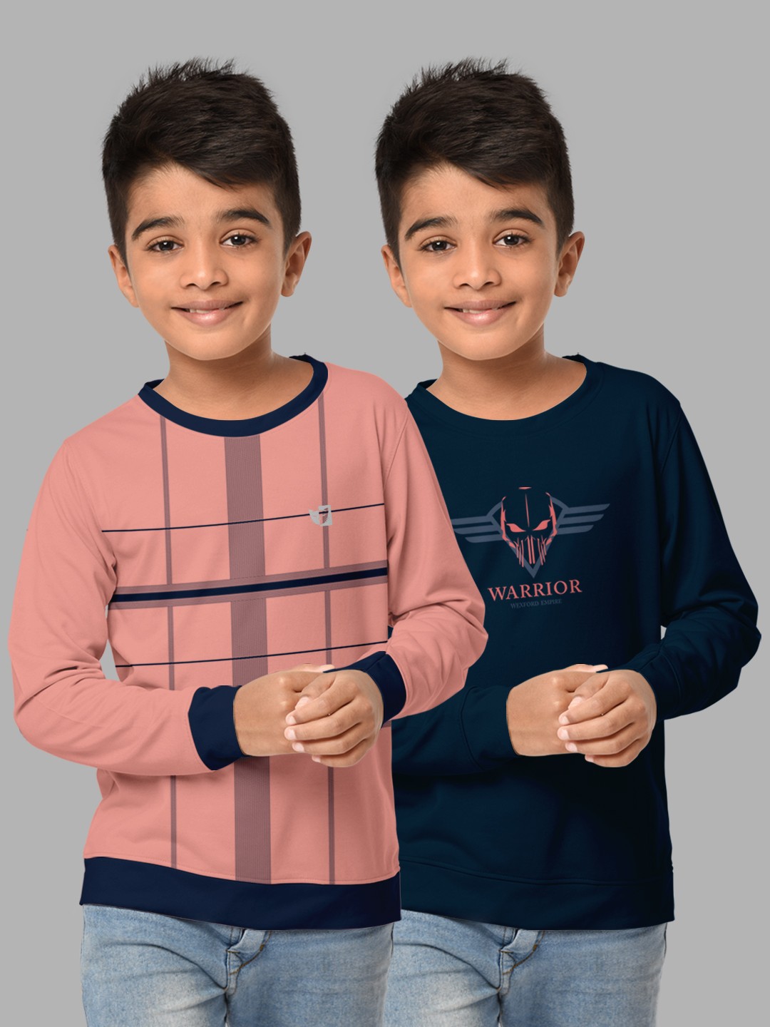 HELLCAT Boys Pink & Navy Blue Typography Pack Of 2 Printed T-shirt
