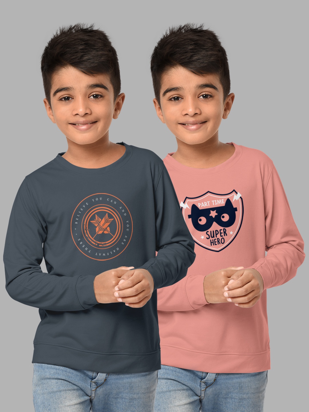 

HELLCAT Boys Grey & Pink Pack Of 2 Printed T-shirt