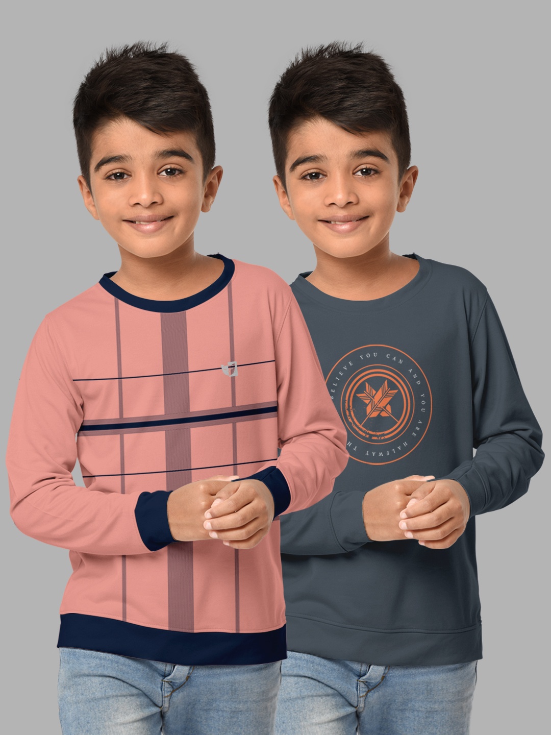 

HELLCAT Boys Grey & Pink Pack Of 2 Checked T-shirt