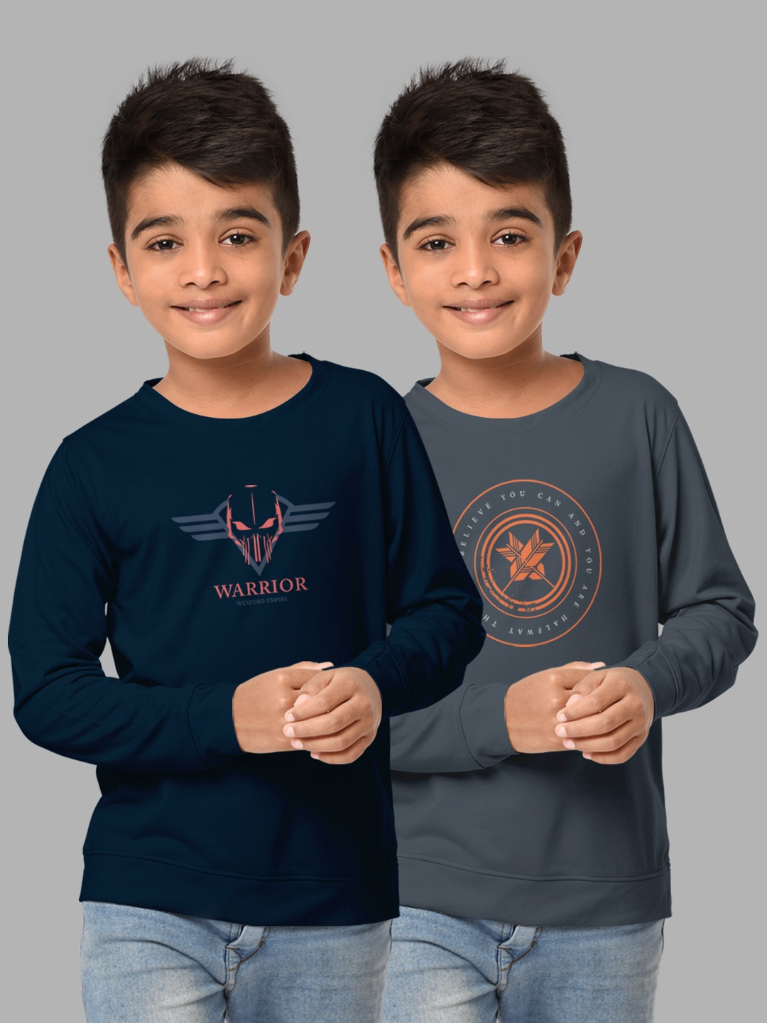 

HELLCAT Boys Pack Of 2 Grey & Navy Blue Printed T-shirt