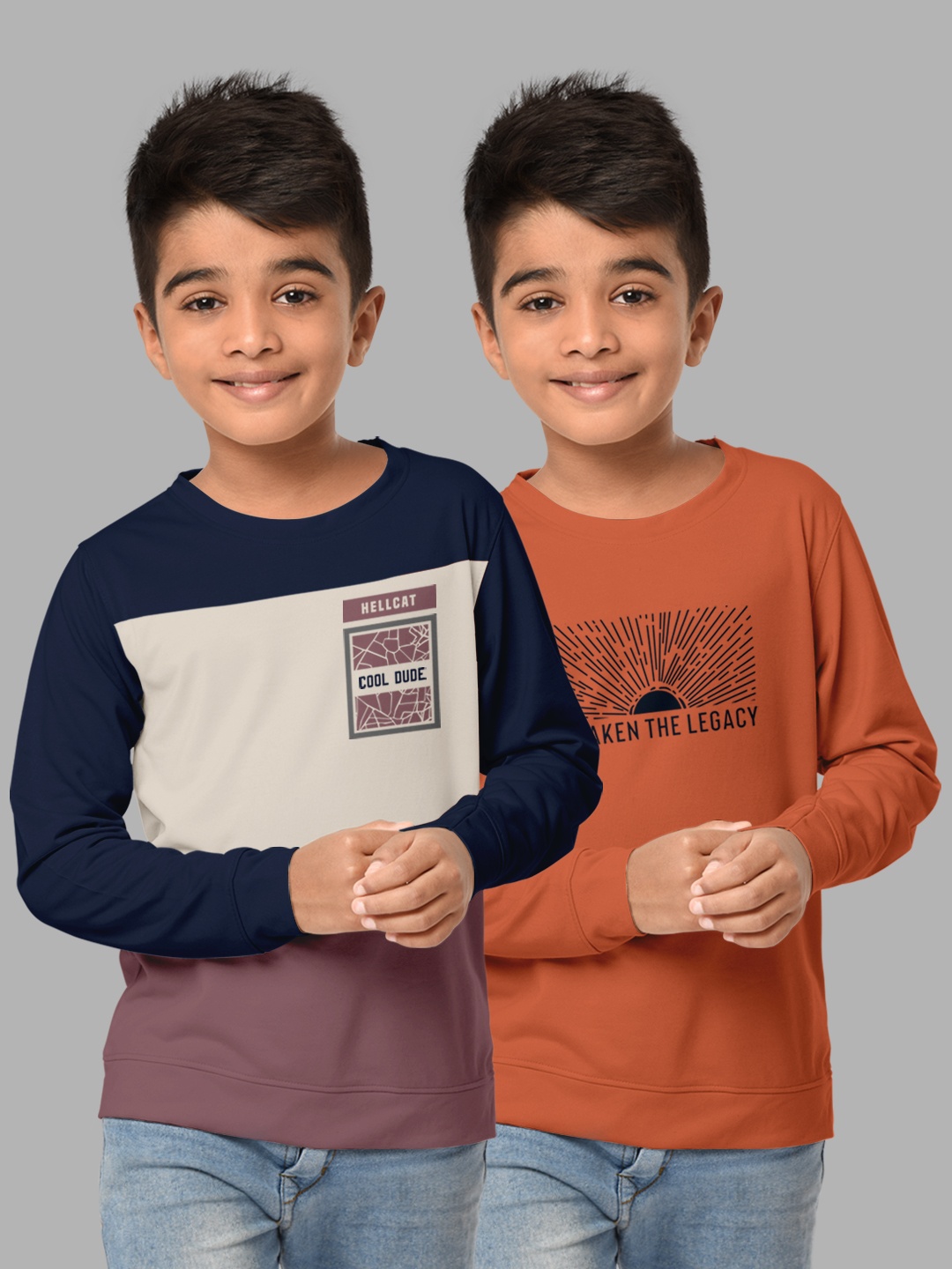 

HELLCAT Boys Orange & Navy Blue Pack Of 2 Colourblocked T-shirt