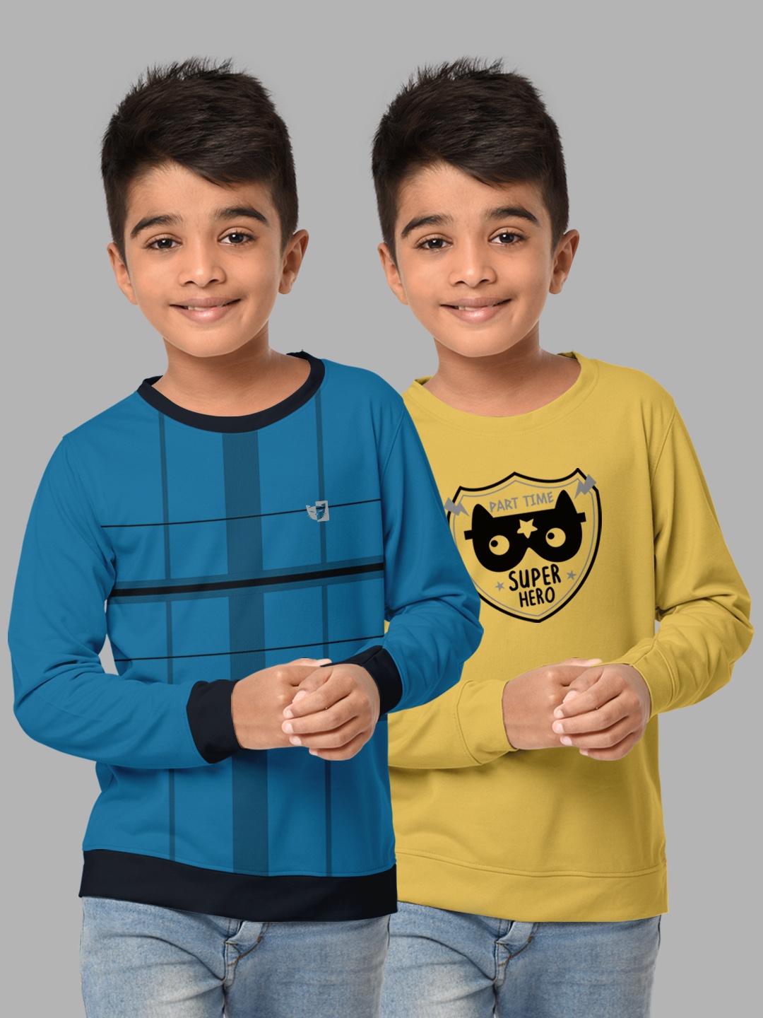 

HELLCAT Boys Mustard Yellow & Turquoise Blue Pack Of 2 Printed Cotton T-shirt