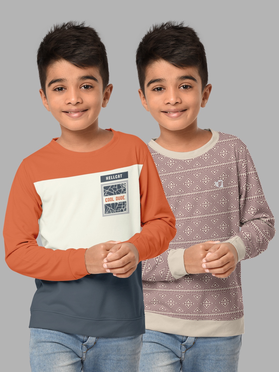 

HELLCAT Boys Beige & Orange Pack Of 2 Printed Cotton T-shirt