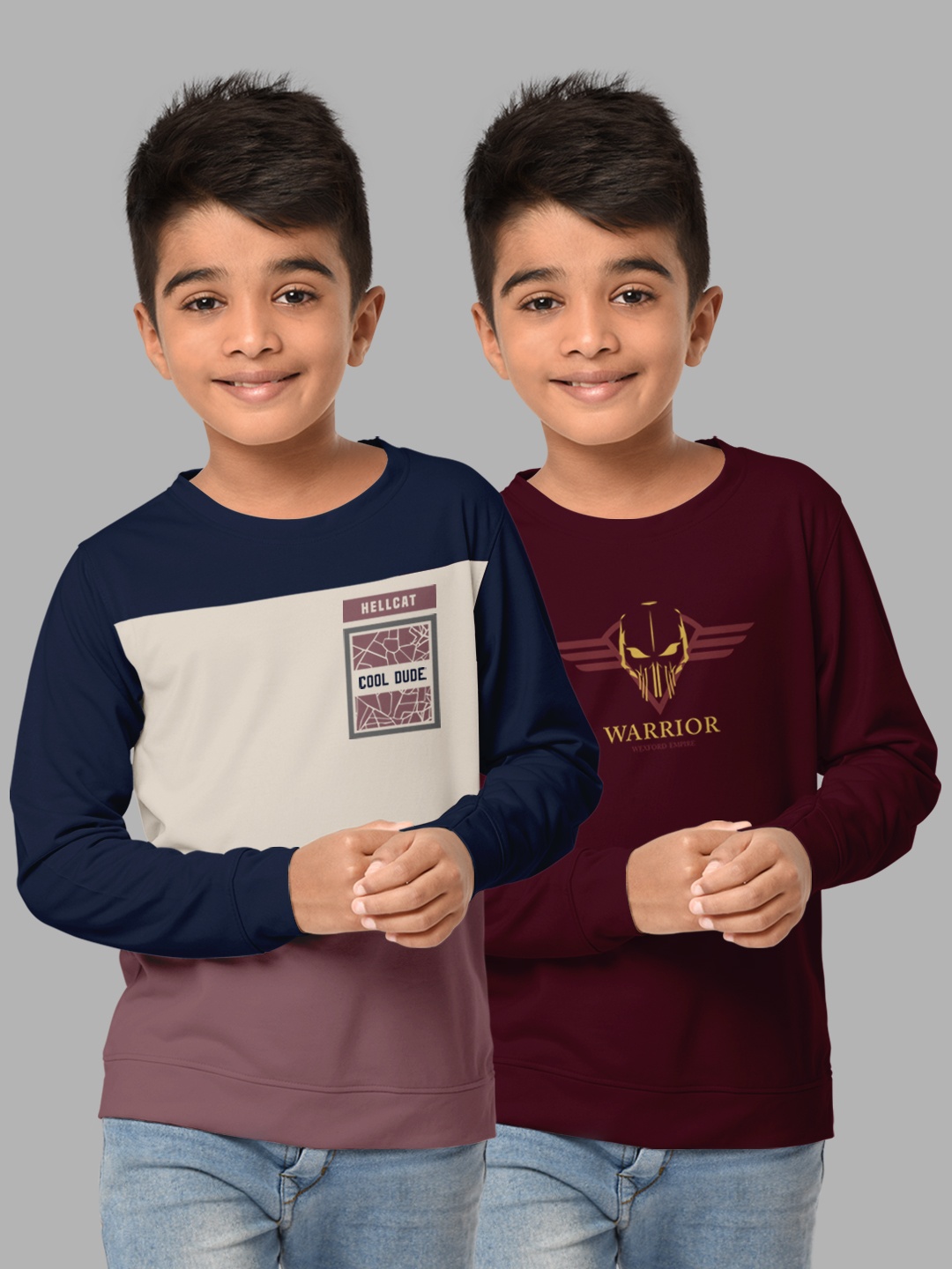 

HELLCAT Boys Pack Of 2 Navy Blue & Maroon Printed T-shirt