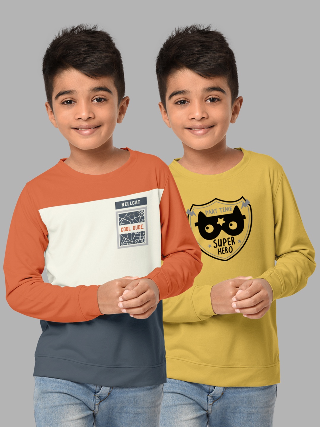 

HELLCAT Boys Mustard Yellow & Orange Pack Of 2 Colourblocked Printed T-shirt