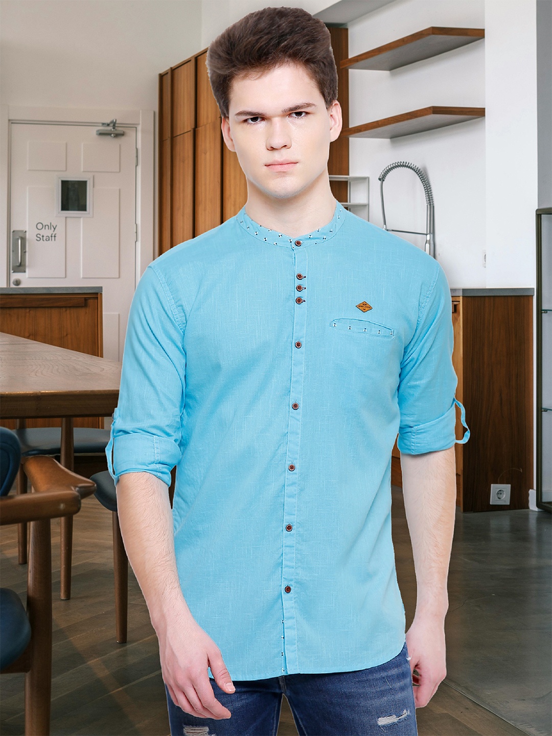 

Kuons Avenue Men Turquoise Blue Smart Slim Fit Cotton Casual Shirt