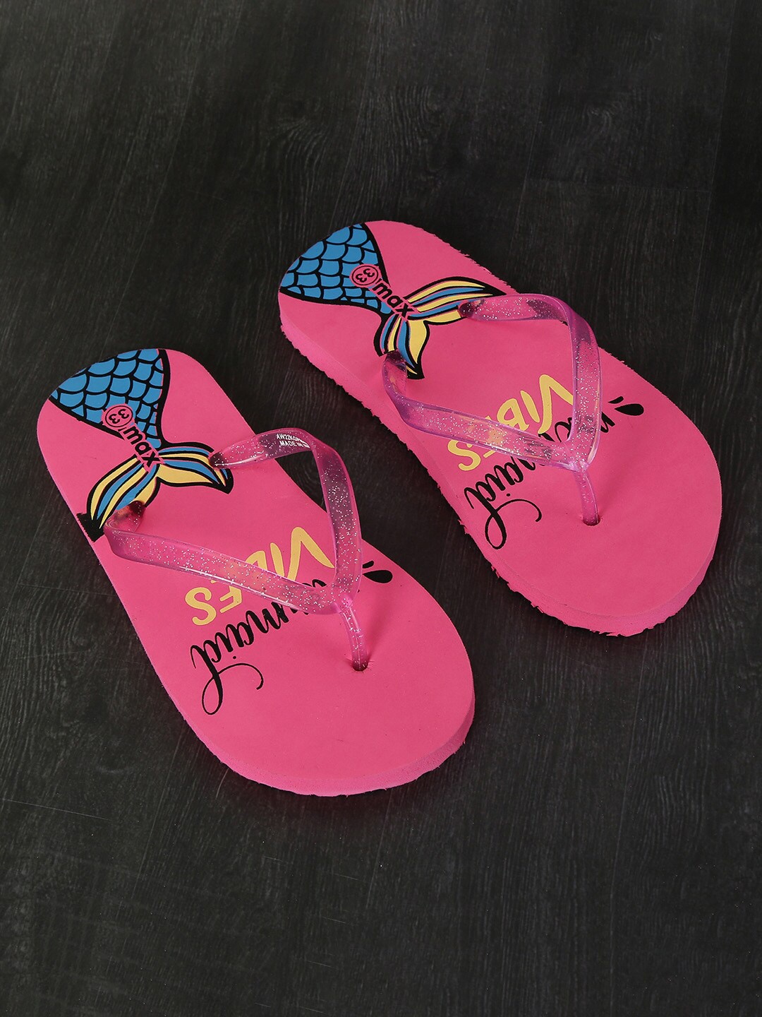 

max Girls Pink & Blue Printed Thong Flip-Flops