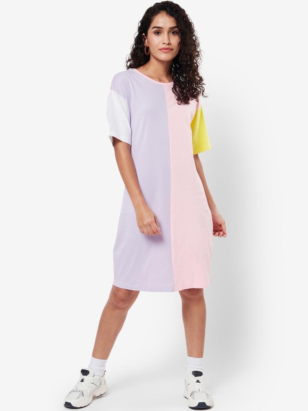 

Bewakoof Pink & Lavender Colourblocked T-shirt Dress