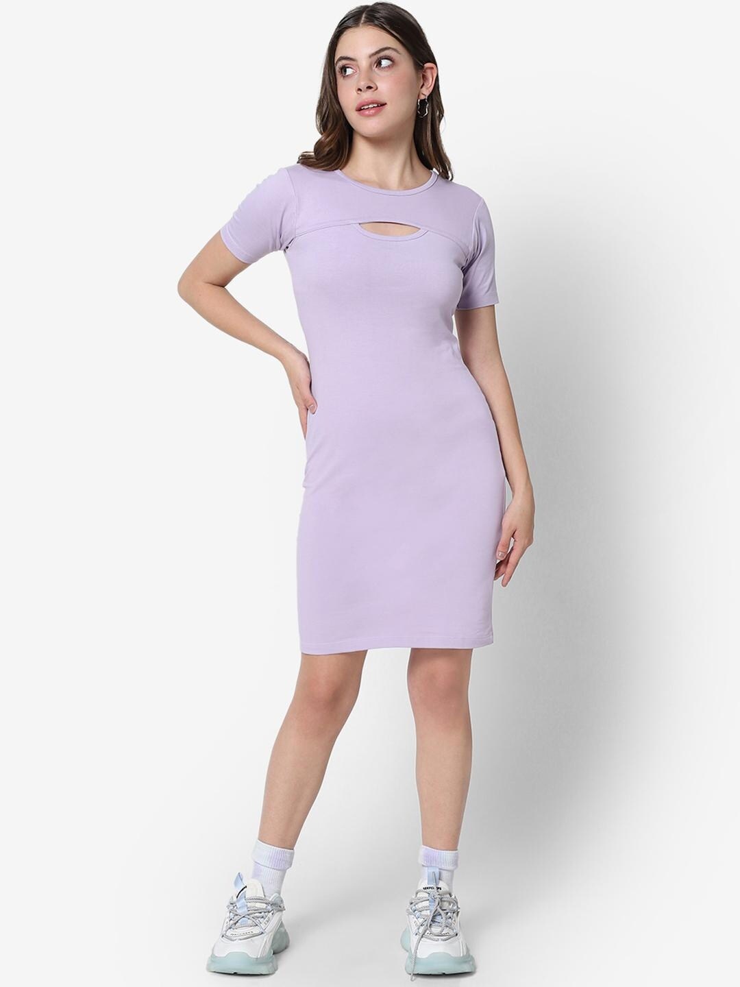 

Bewakoof Lavender Solid Bodycon Dress