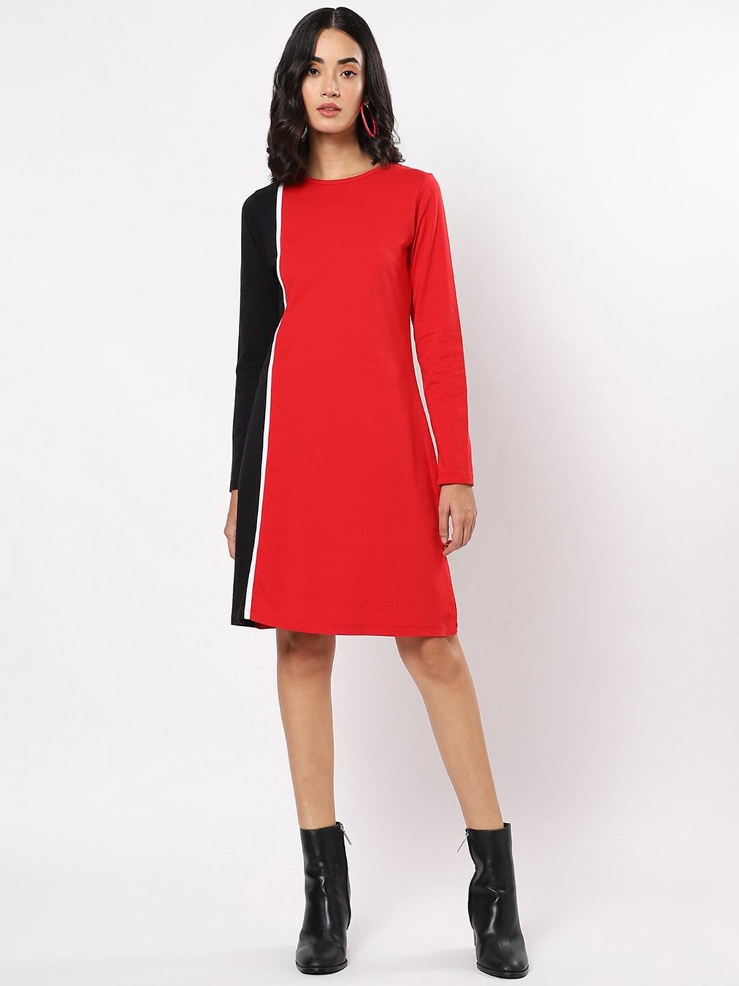 

Bewakoof Red & Black Colourblocked A-Line Dress