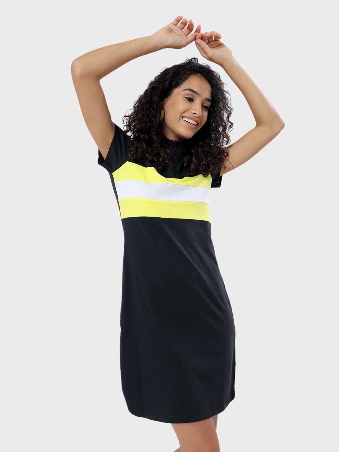 

Bewakoof Black & Yellow Striped Sheath Dress