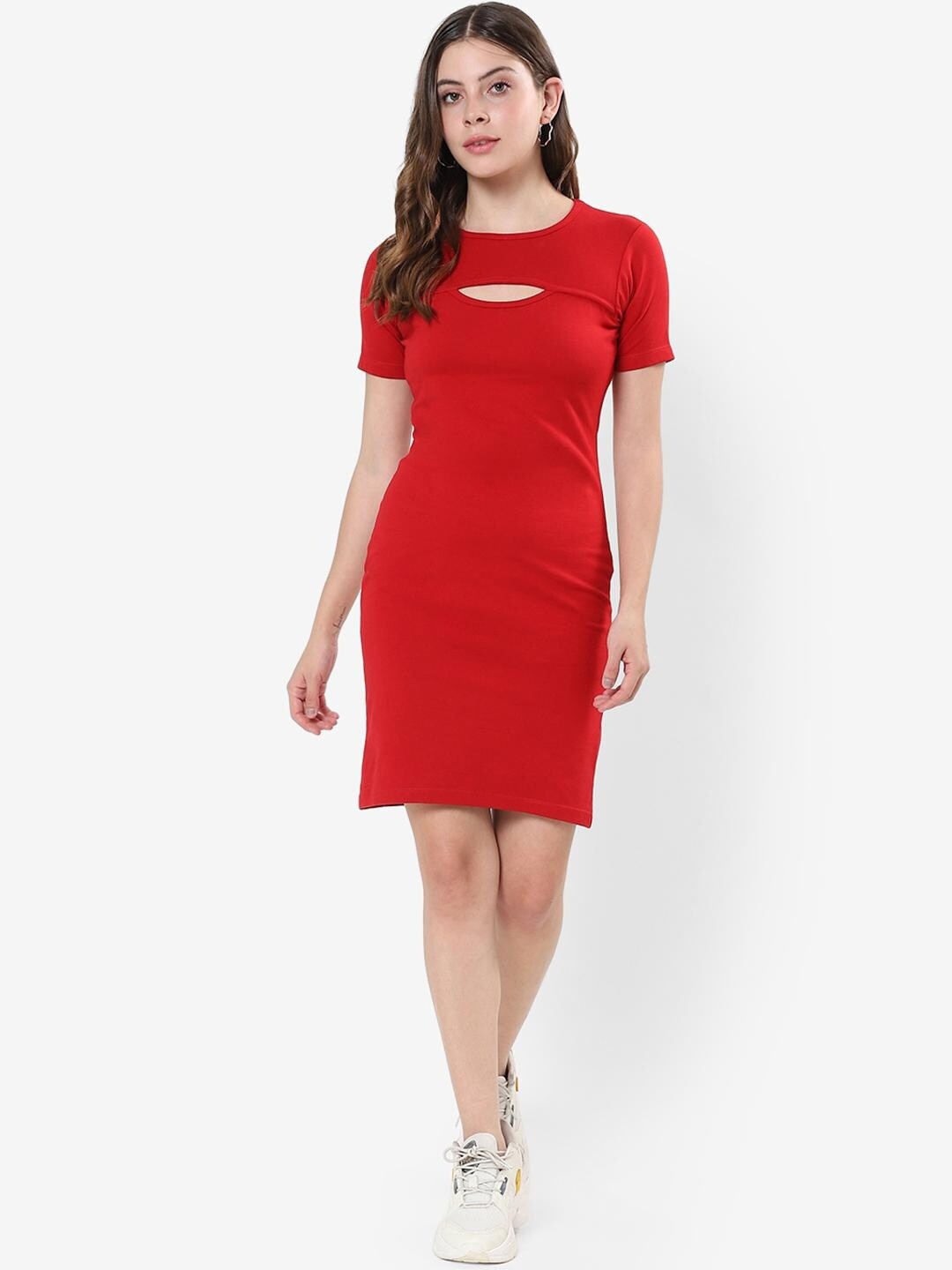 

Bewakoof Red Solid Bodycon Dress