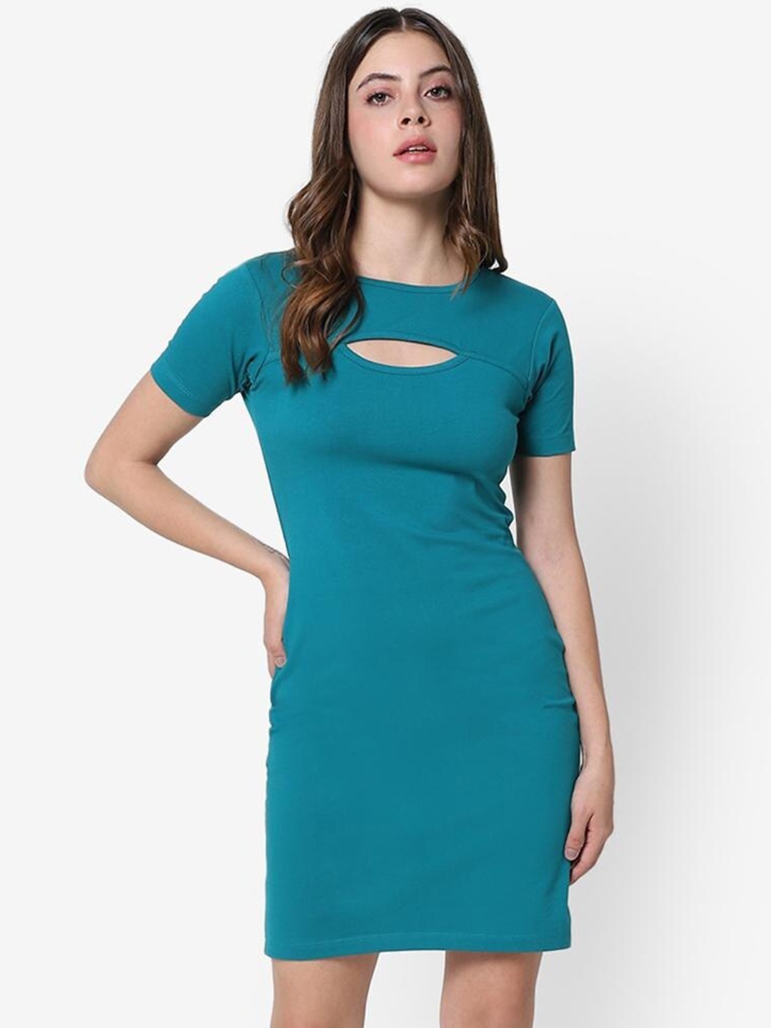 

Bewakoof Turquoise Blue Solid Sheath Dress