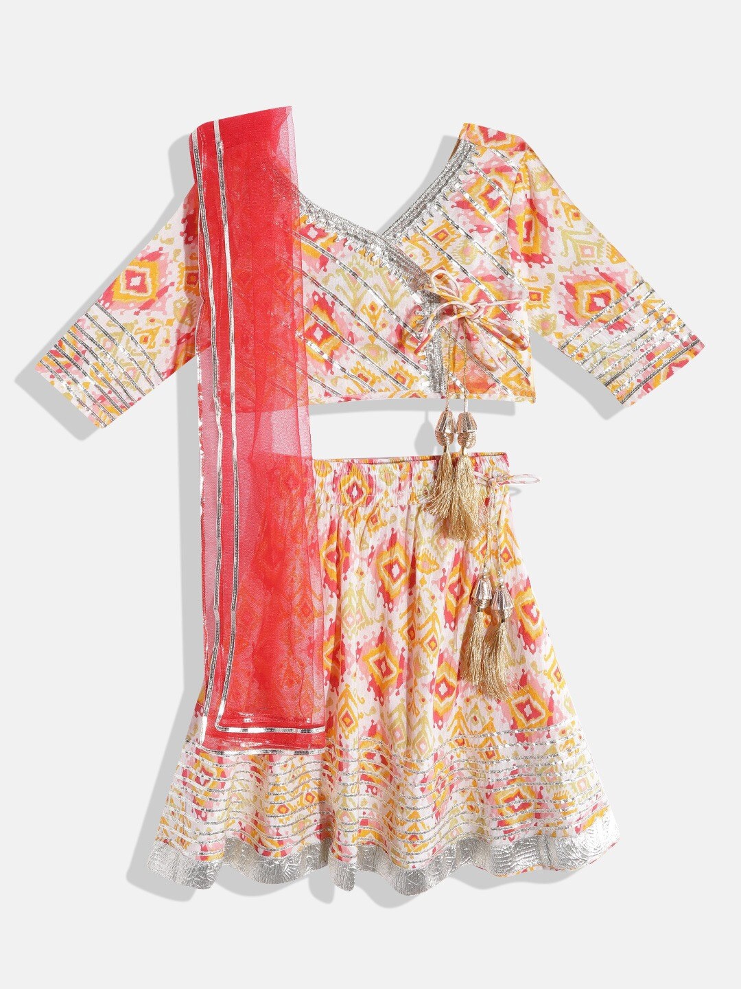 

Readiprint Fashions Girls White & Pink Printed Ready to Wear Lehenga & Blouse With Dupatta