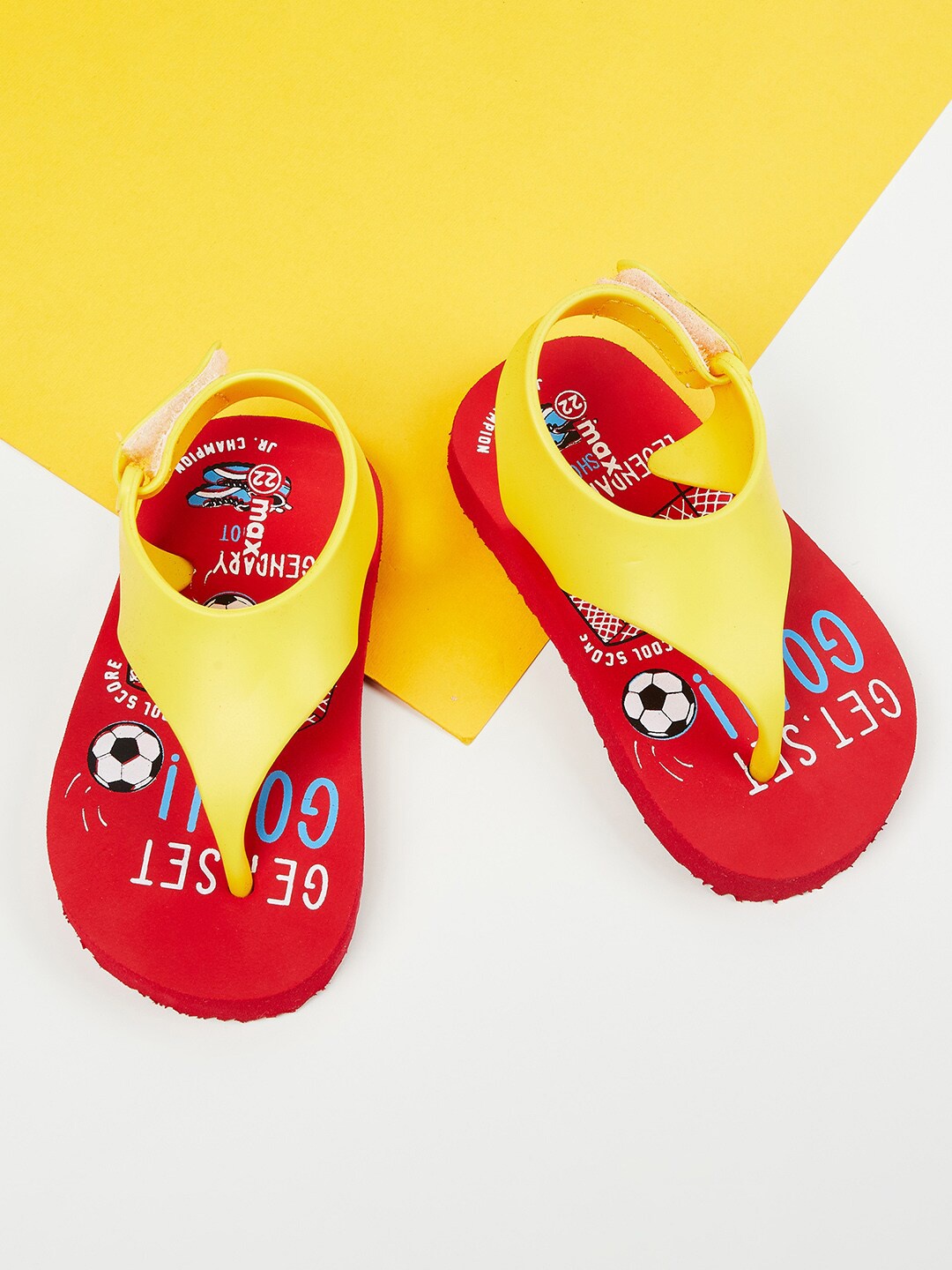 

max Boys Red & Mustard Printed Thong Flip-Flops