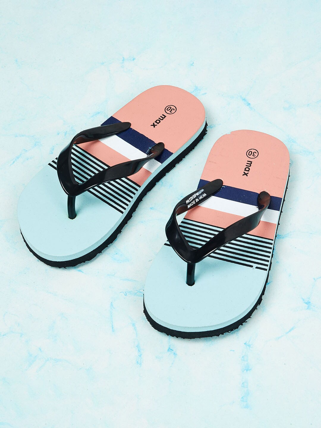 

max Boys Teal & Black Striped Thong Flip-Flops