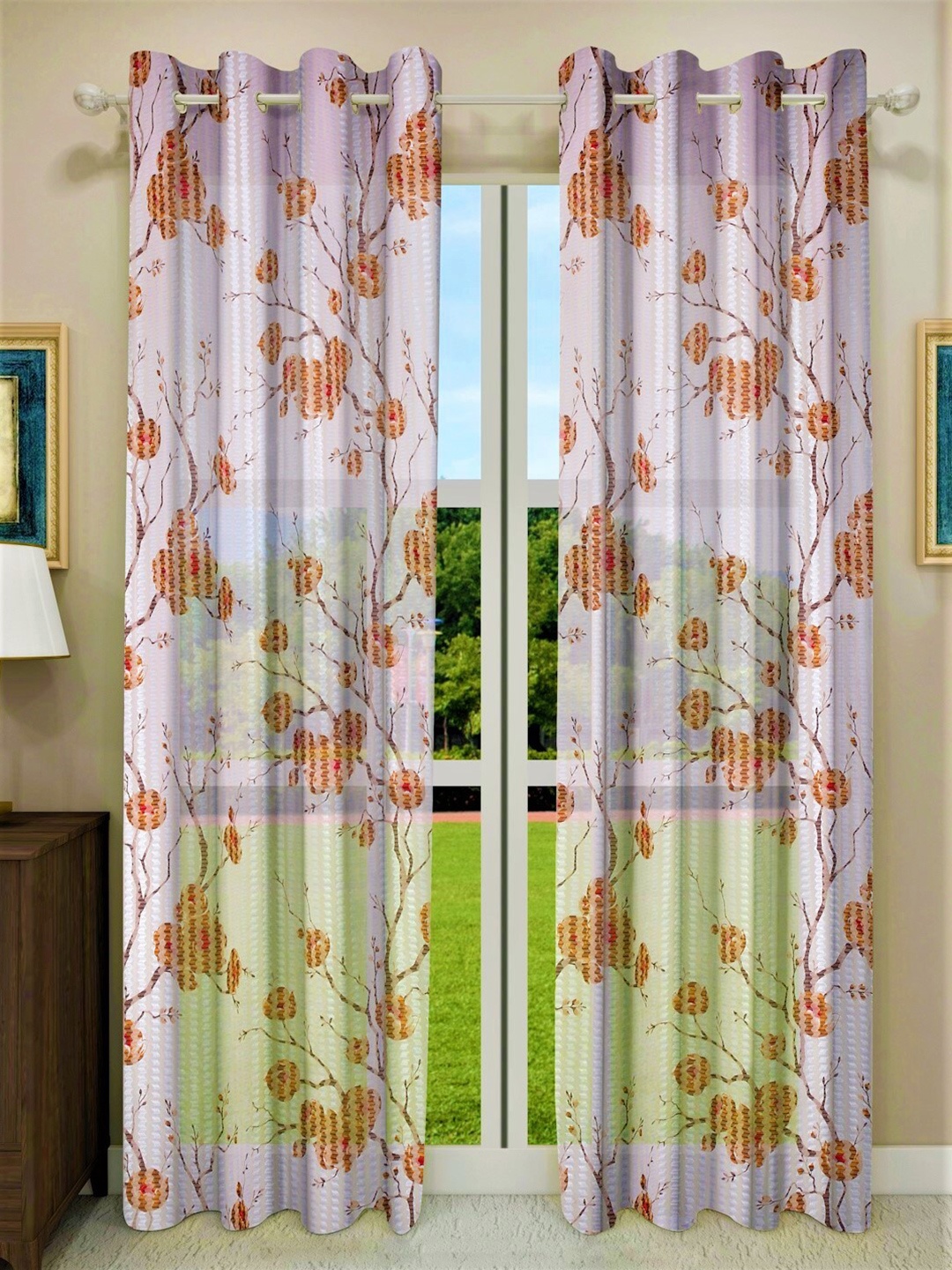 

Home Sizzler Set of 2 Floral Sheer Door Curtains, Brown