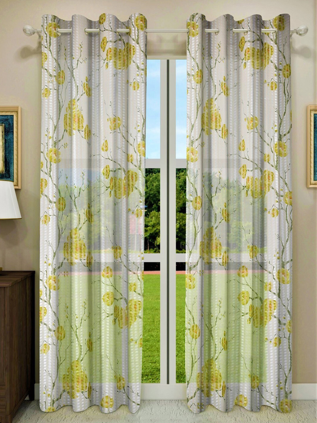 

Home Sizzler Set of 2 Floral Sheer Long Door Curtain, Green