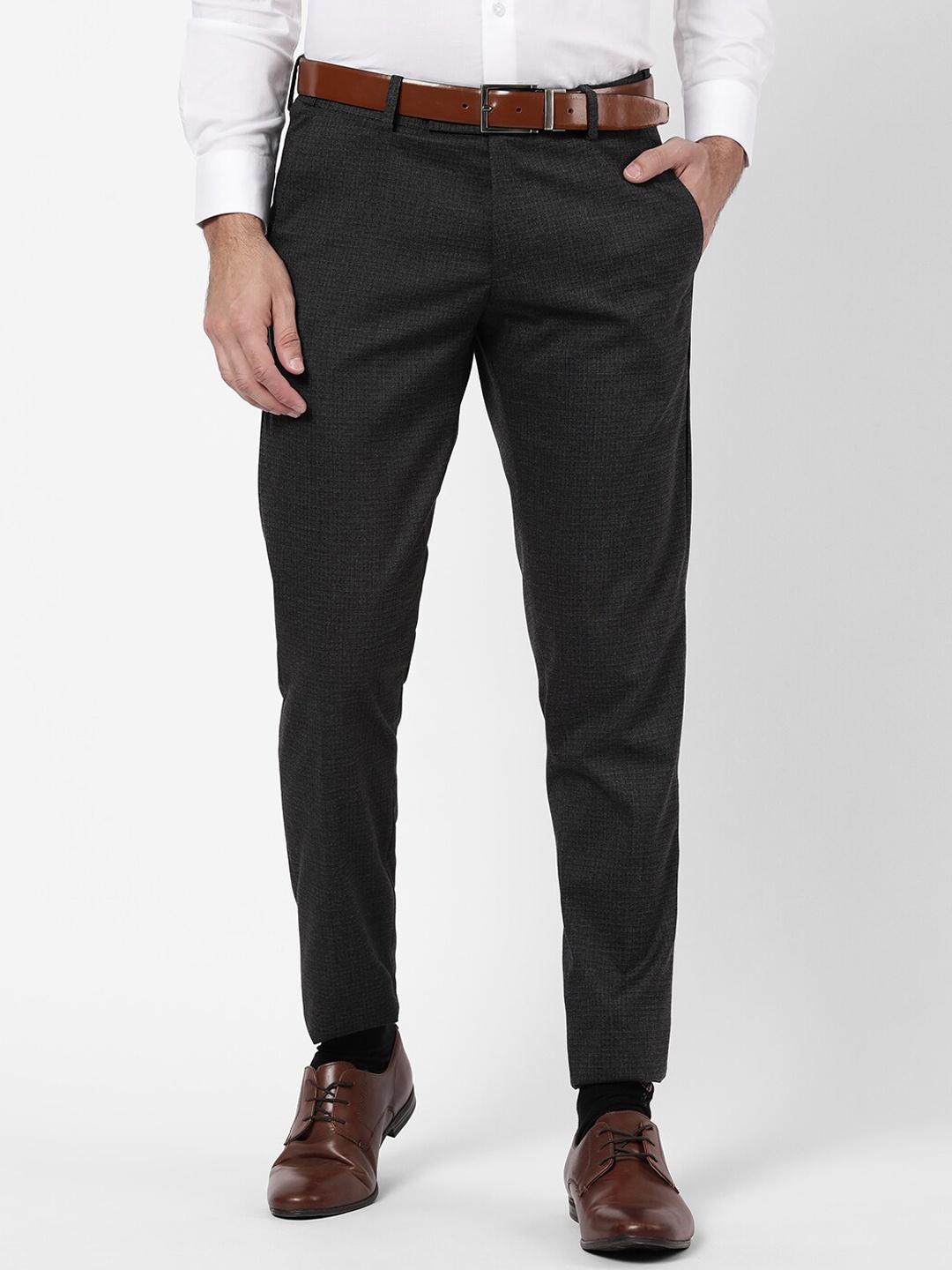 R&B Men Black Slim Fit Trousers