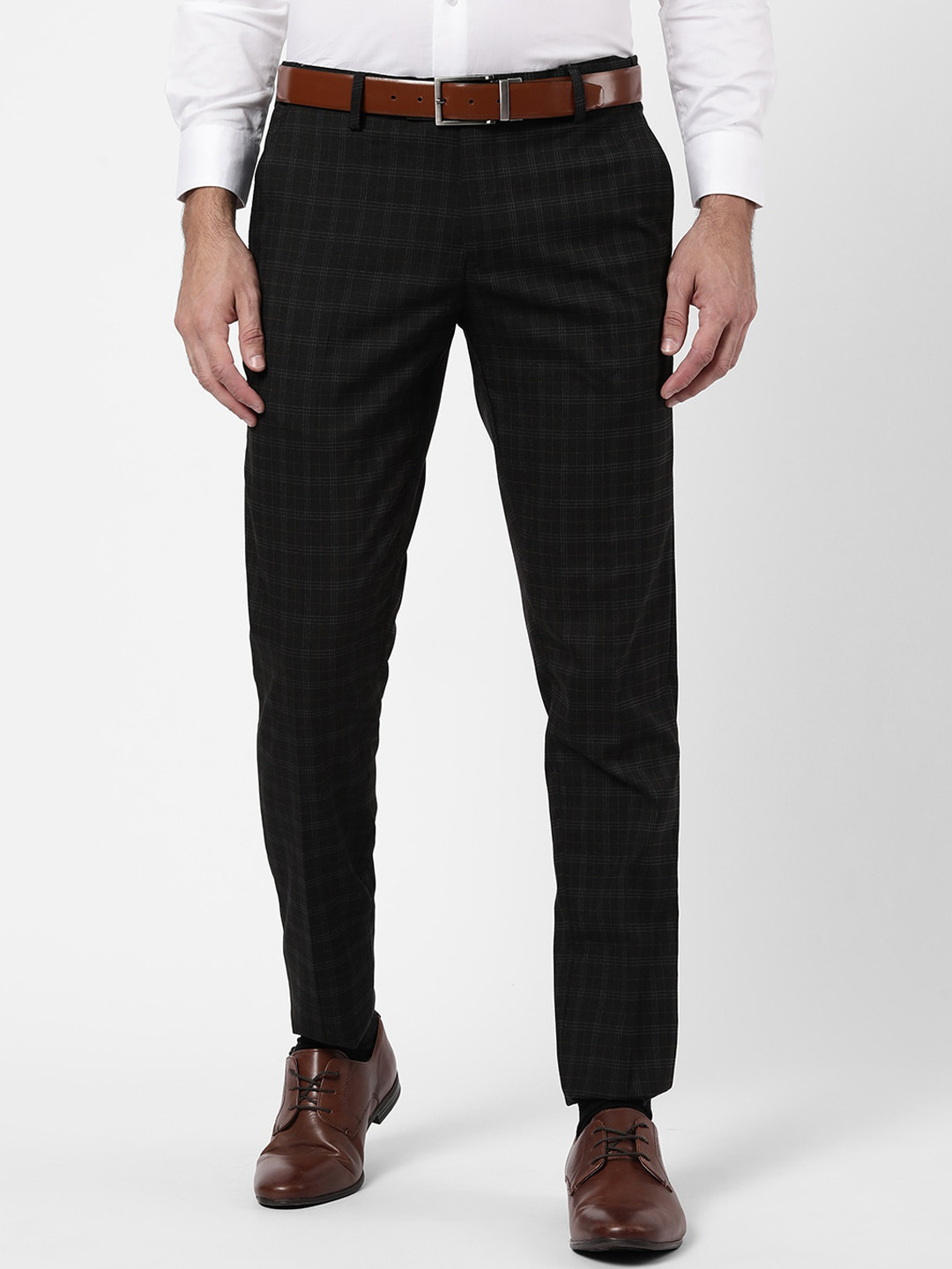 

R&B Men Black Checked Slim Fit Formal Trouser