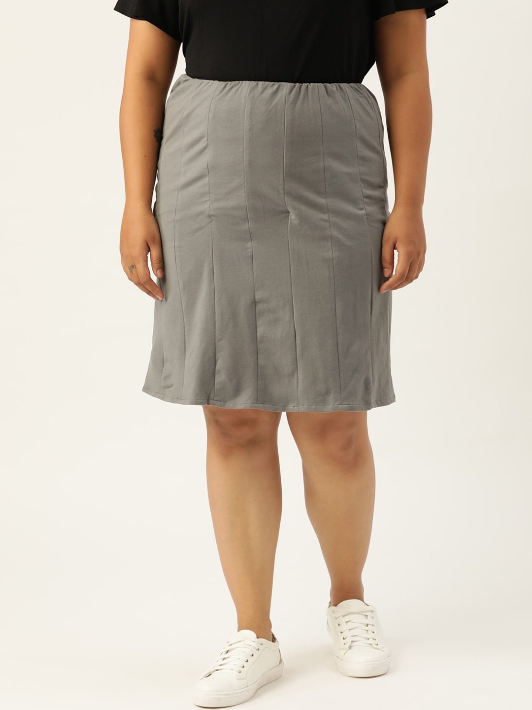 

theRebelinme Women Plus Size Grey Solid Pleated Straight Skirts