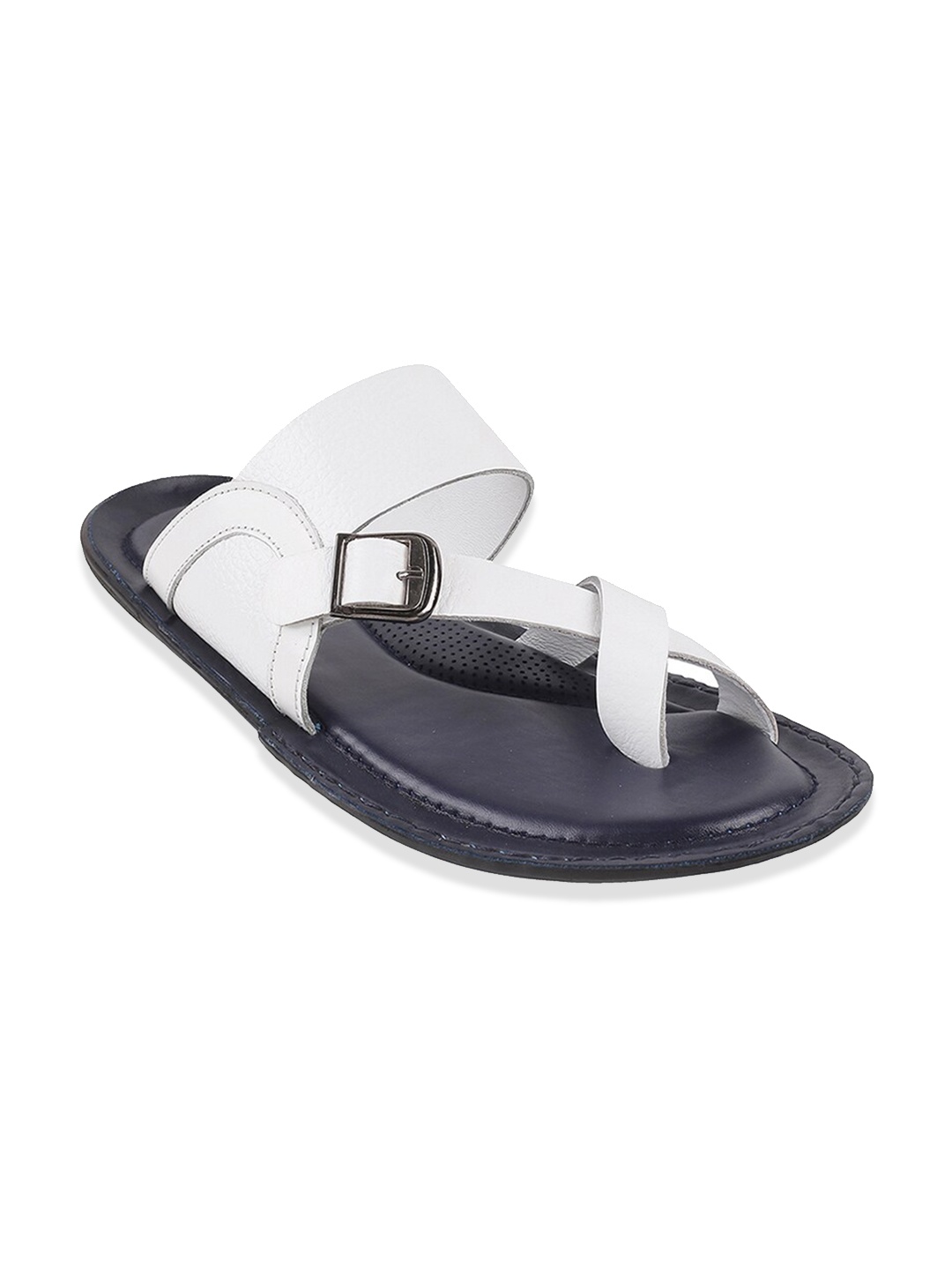 

Mochi Men White & Black Leather Comfort Sandals