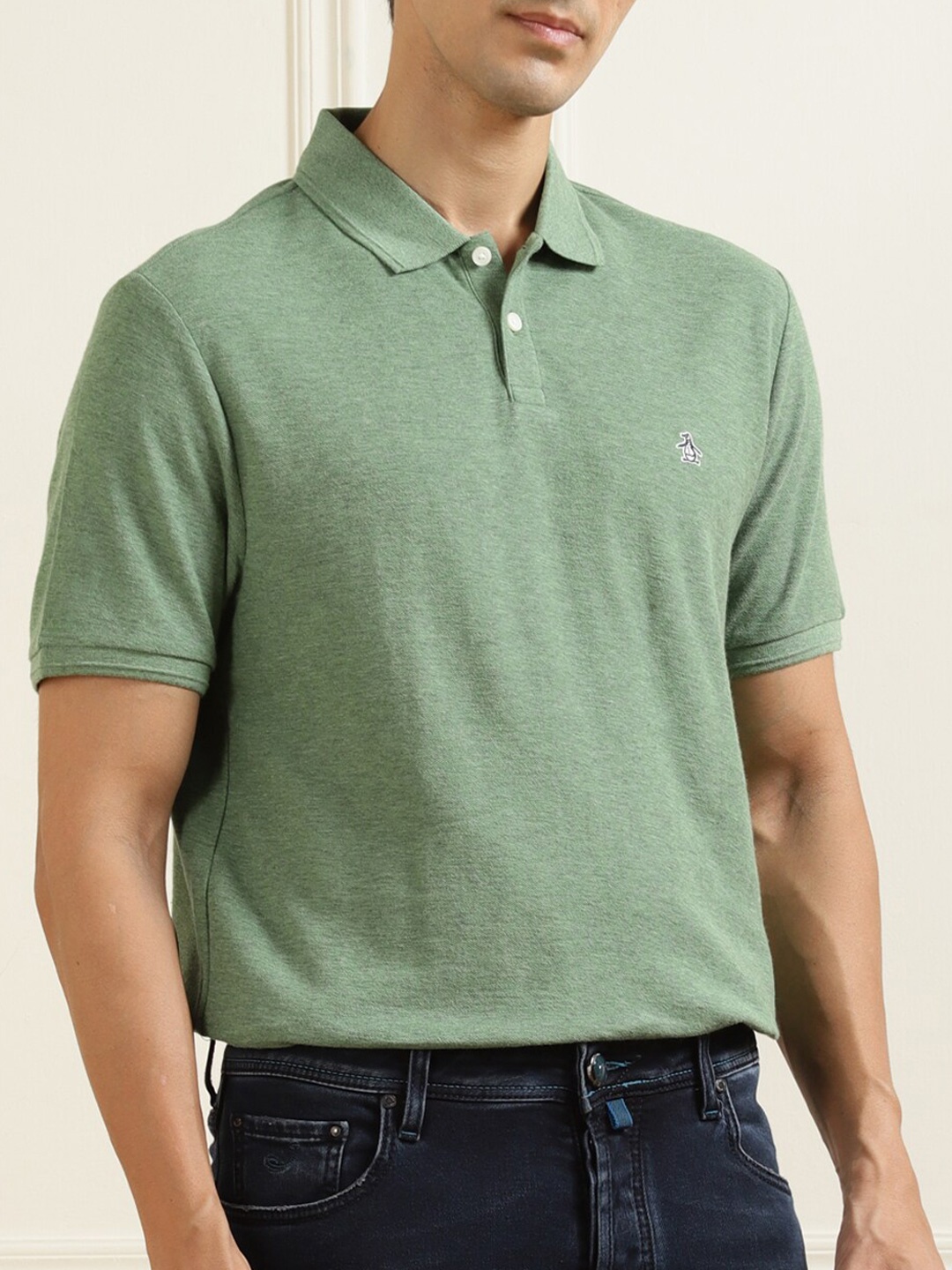 

Original Penguin Men Green Polo Collar Organic Cotton T-shirt