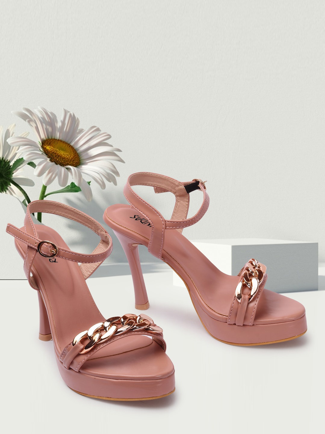 

RINDAS Peach-Coloured Embellished Party Slim Heels