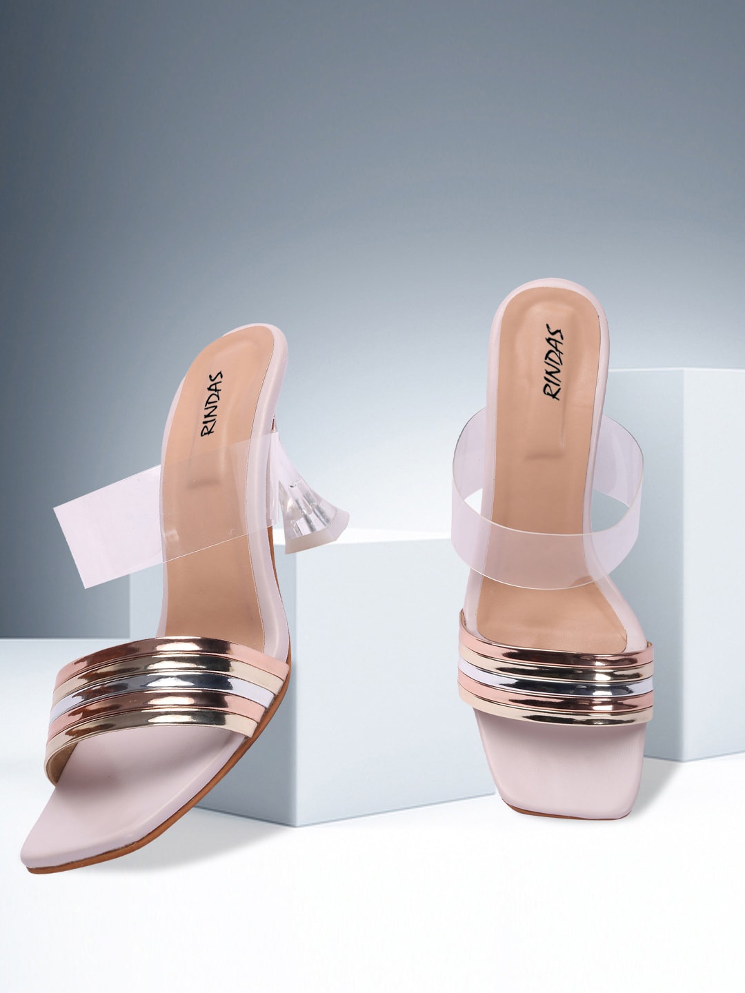 

RINDAS Women Peach-Coloured Block Sandals