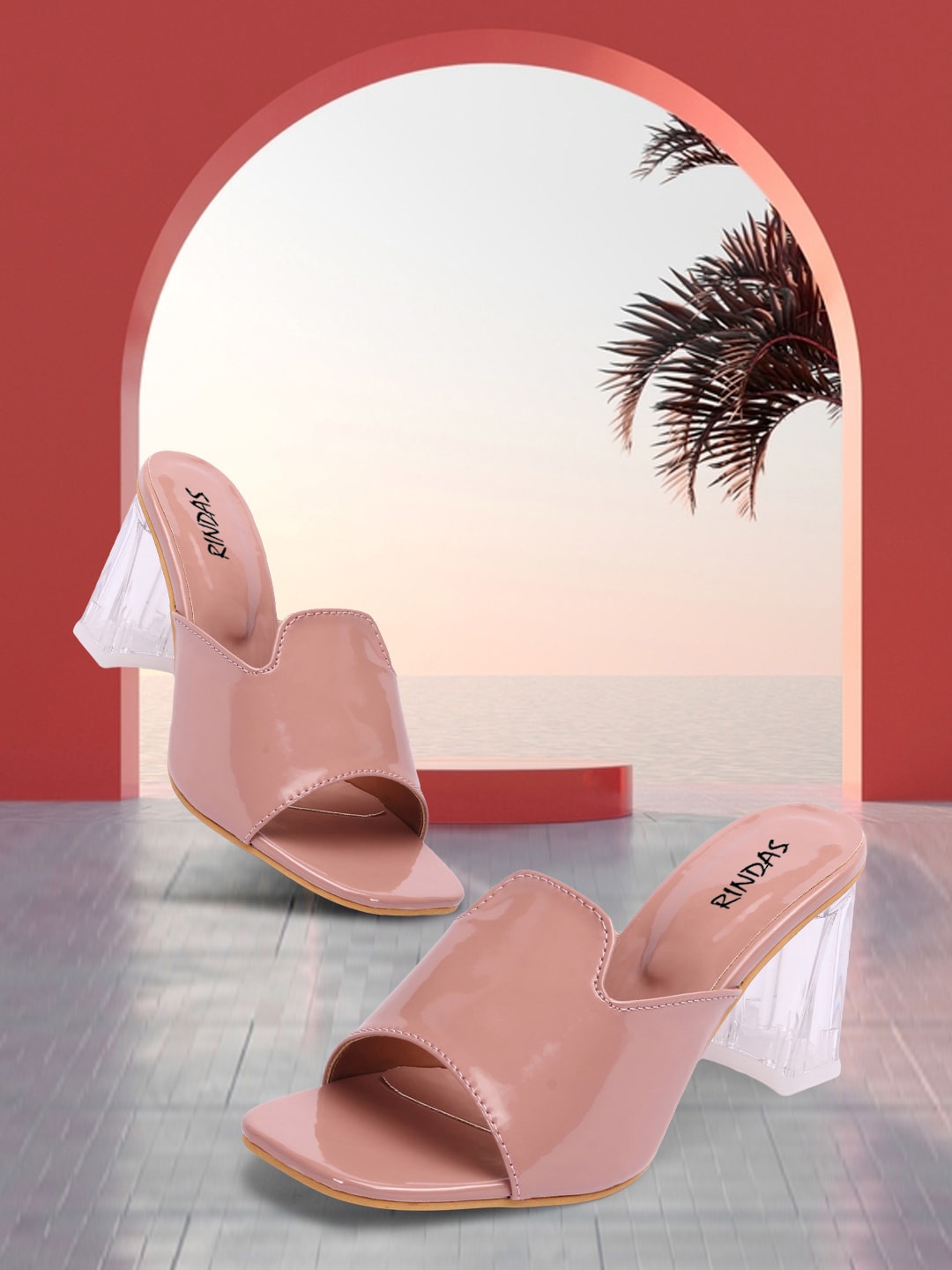 

RINDAS Peach-Coloured Casual Block Sandals