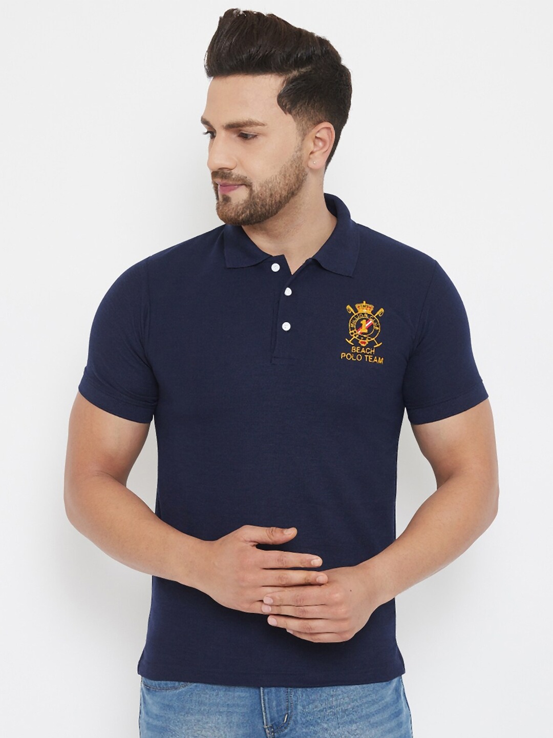 

THE MILLION CLUB Men Navy Blue Polo Collar T-shirt