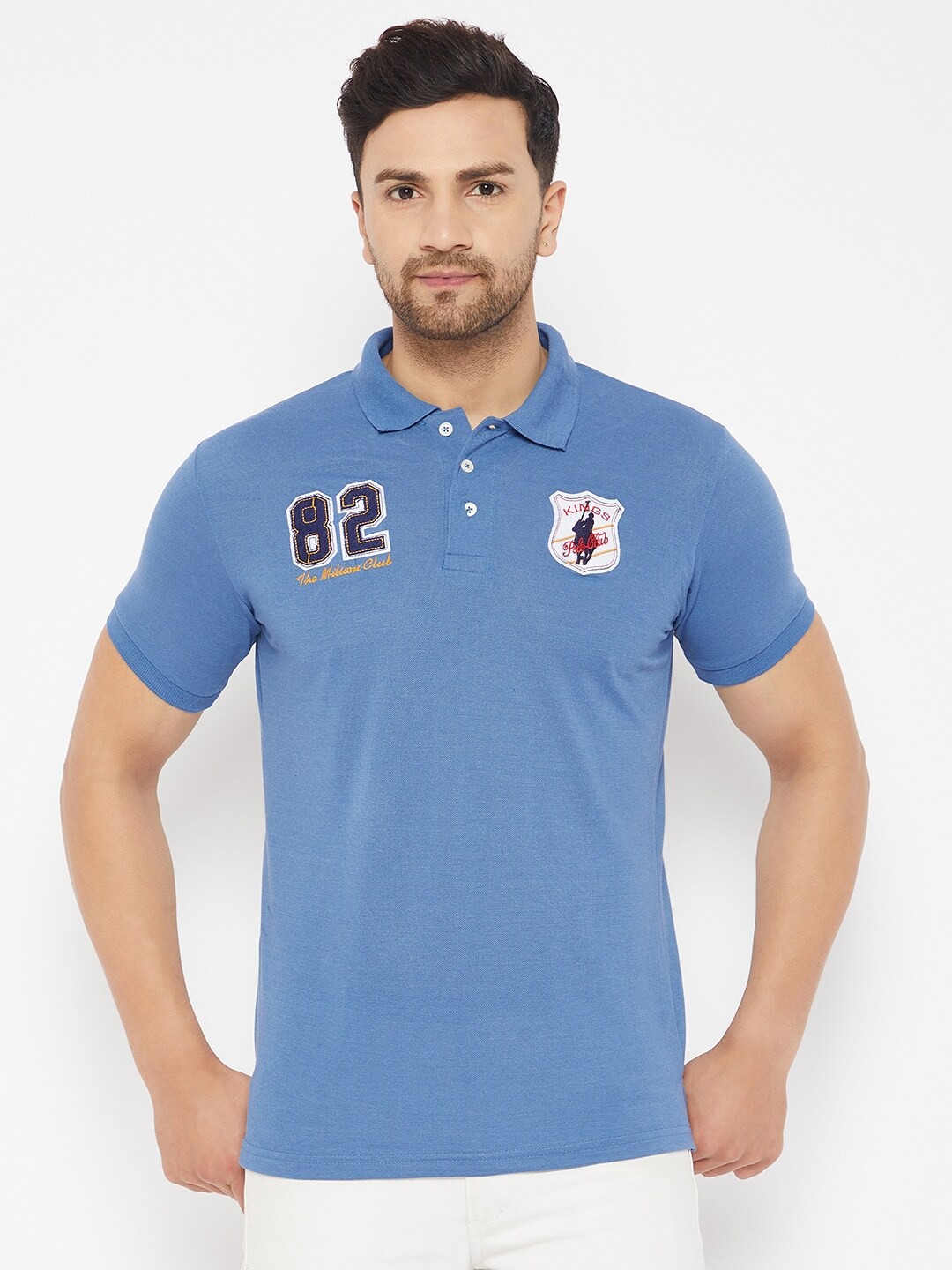 

THE MILLION CLUB Men Blue Polo Collar Applique T-shirt