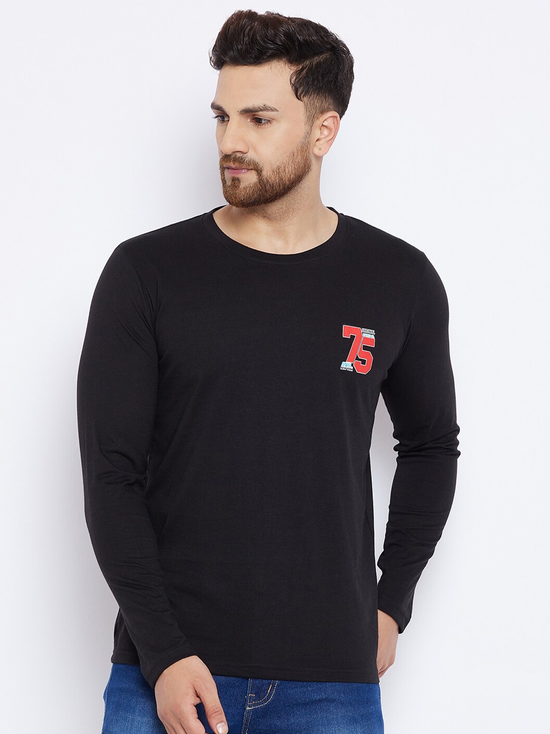 

THE MILLION CLUB Men Black Raw Edge T-shirt